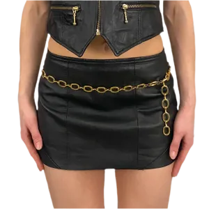 Black Leather Mini Skirt & Belt (XS)