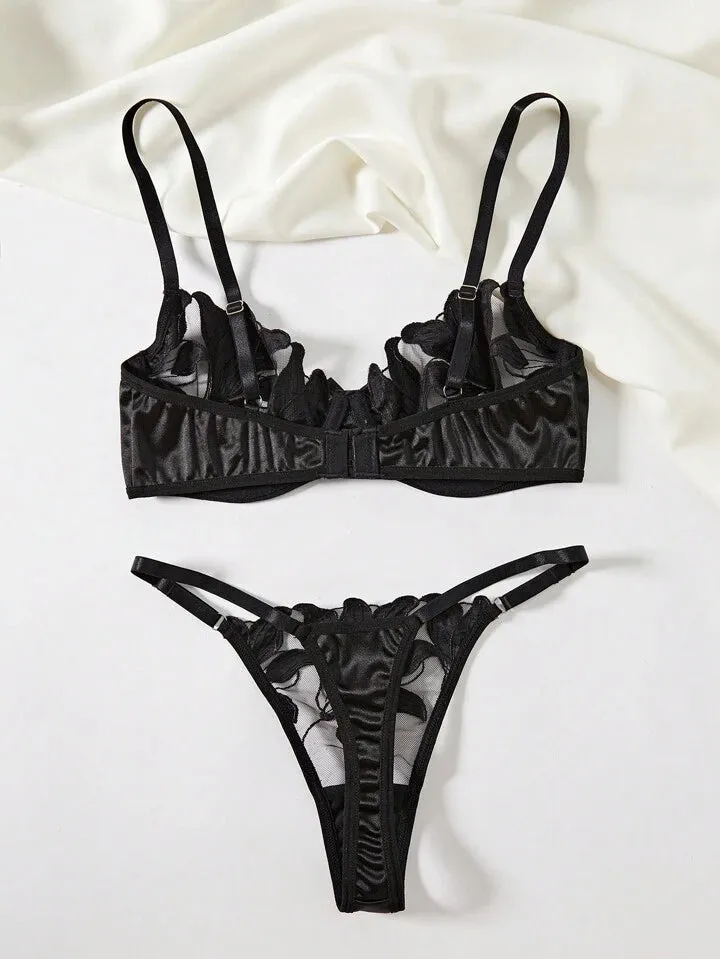 Black Lingerie Set Floral Classy