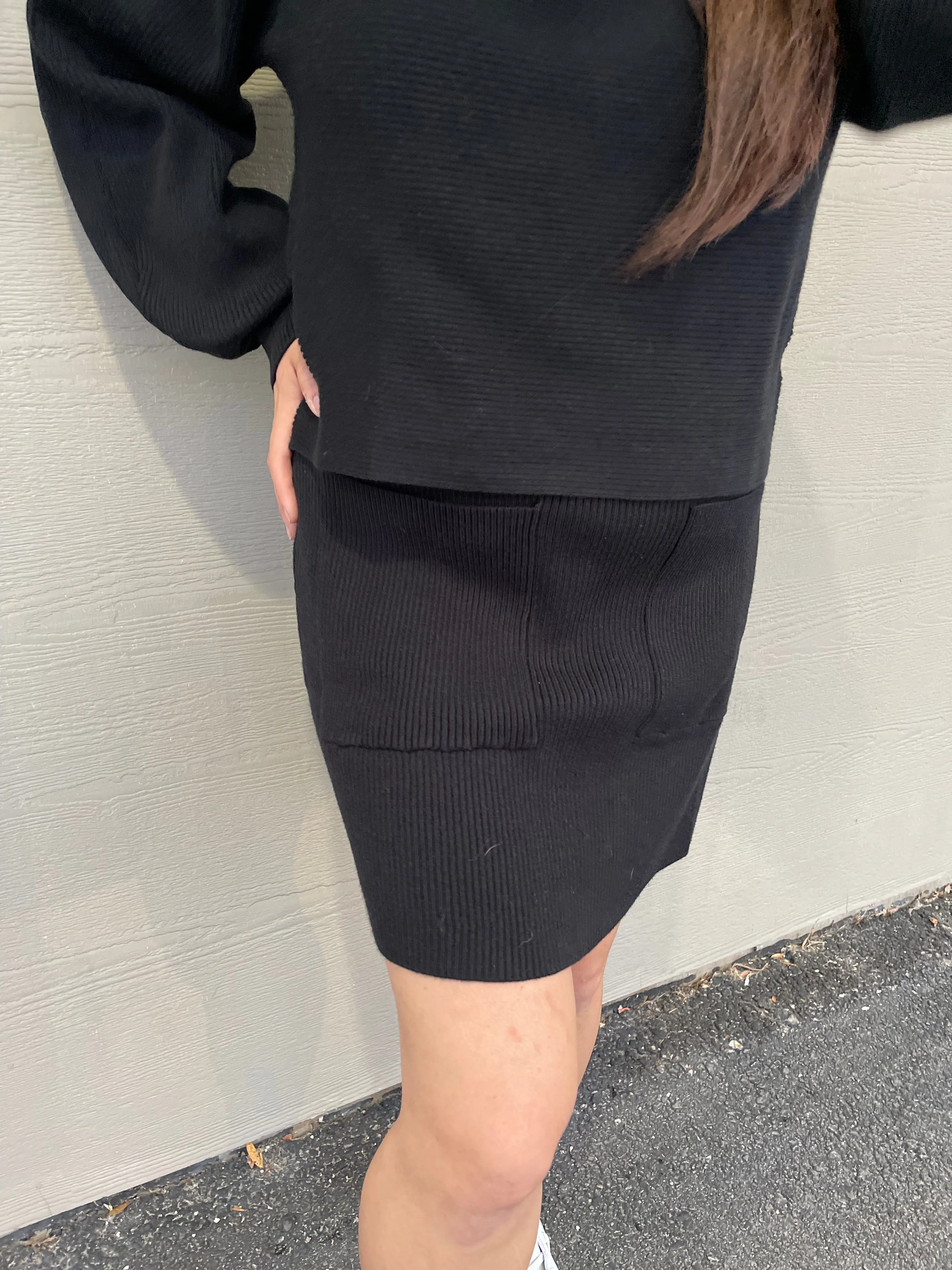 Black Ribbed Knit Mini Skirt