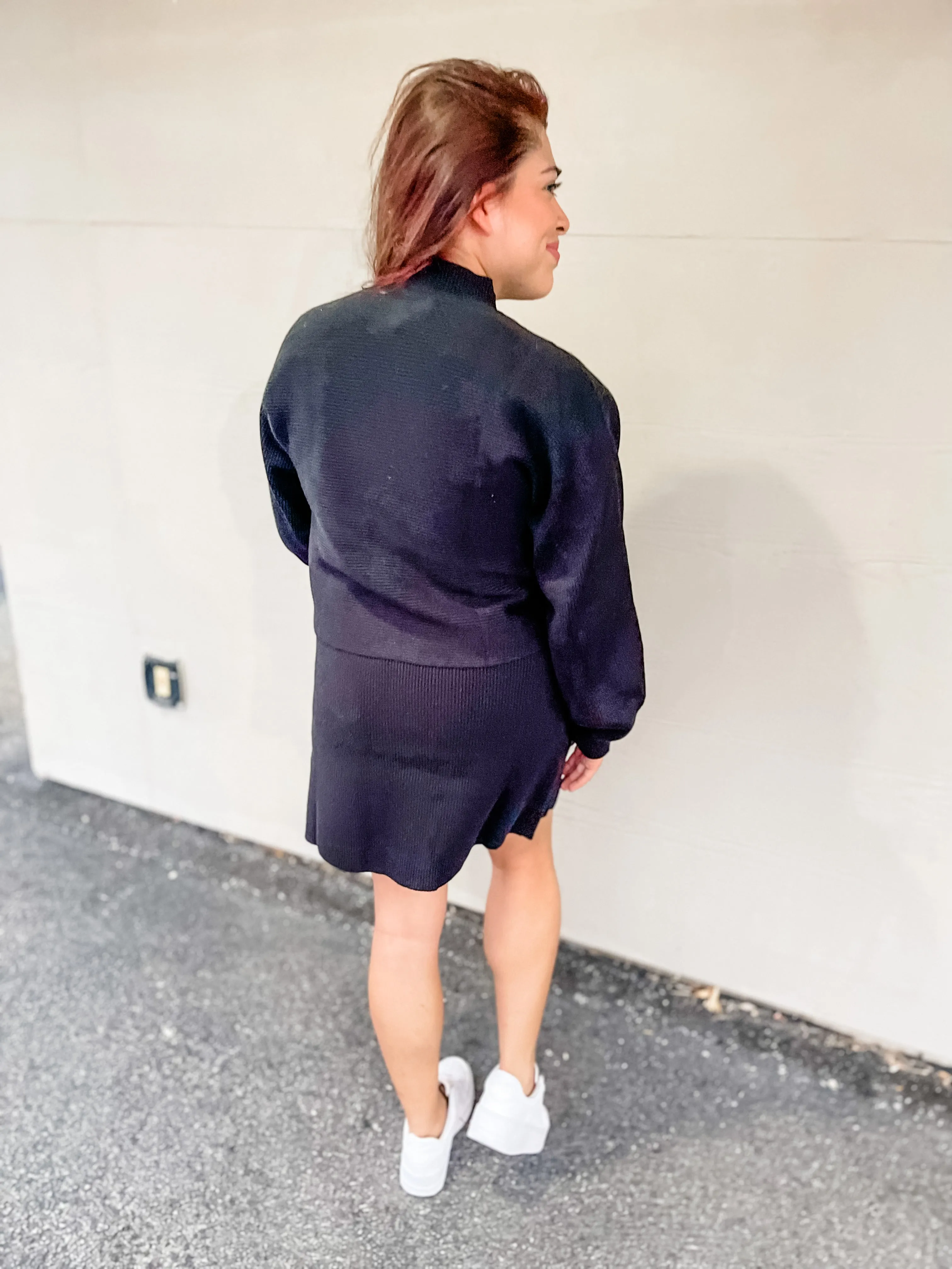 Black Ribbed Knit Mini Skirt