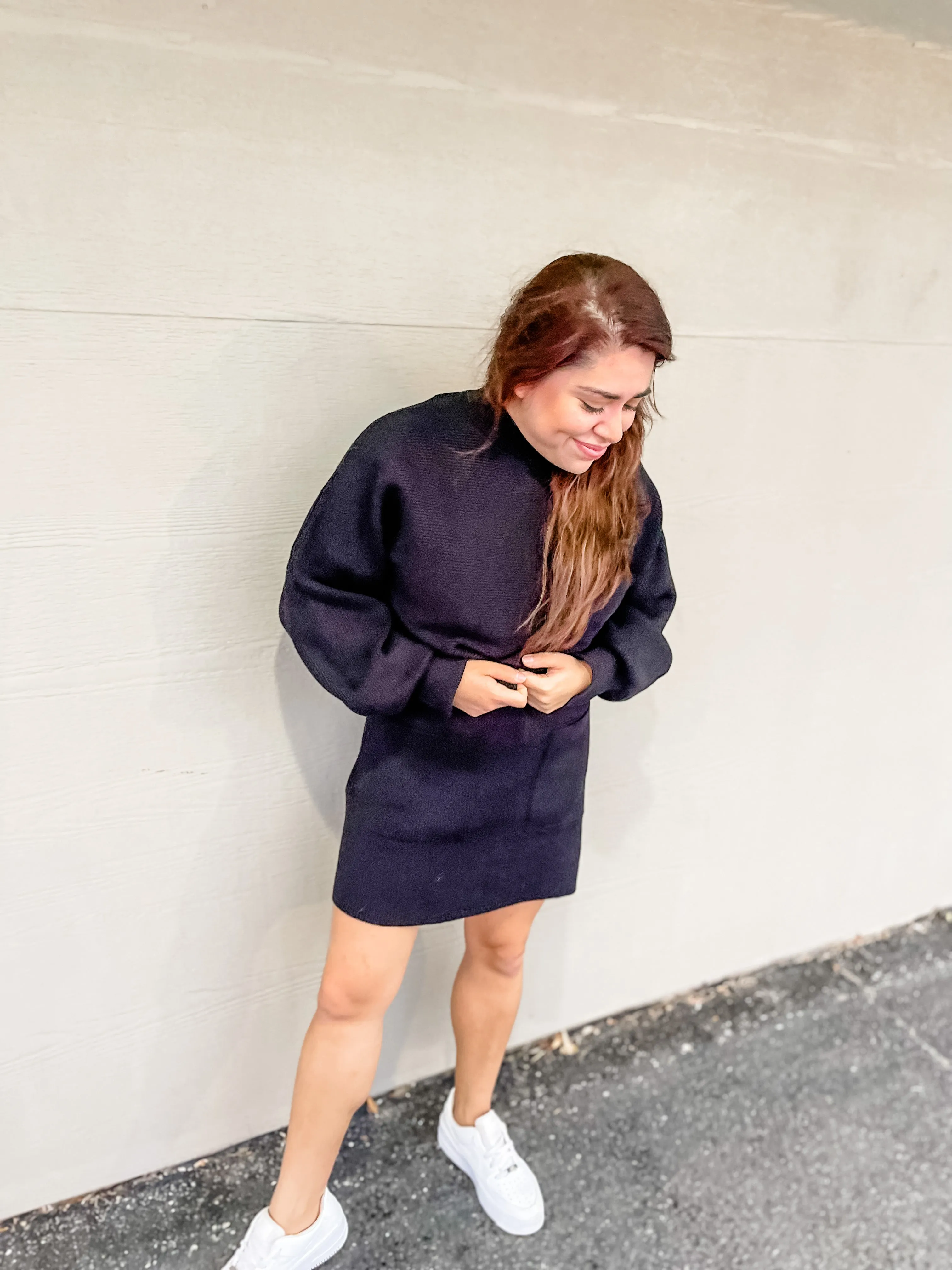 Black Ribbed Knit Mini Skirt