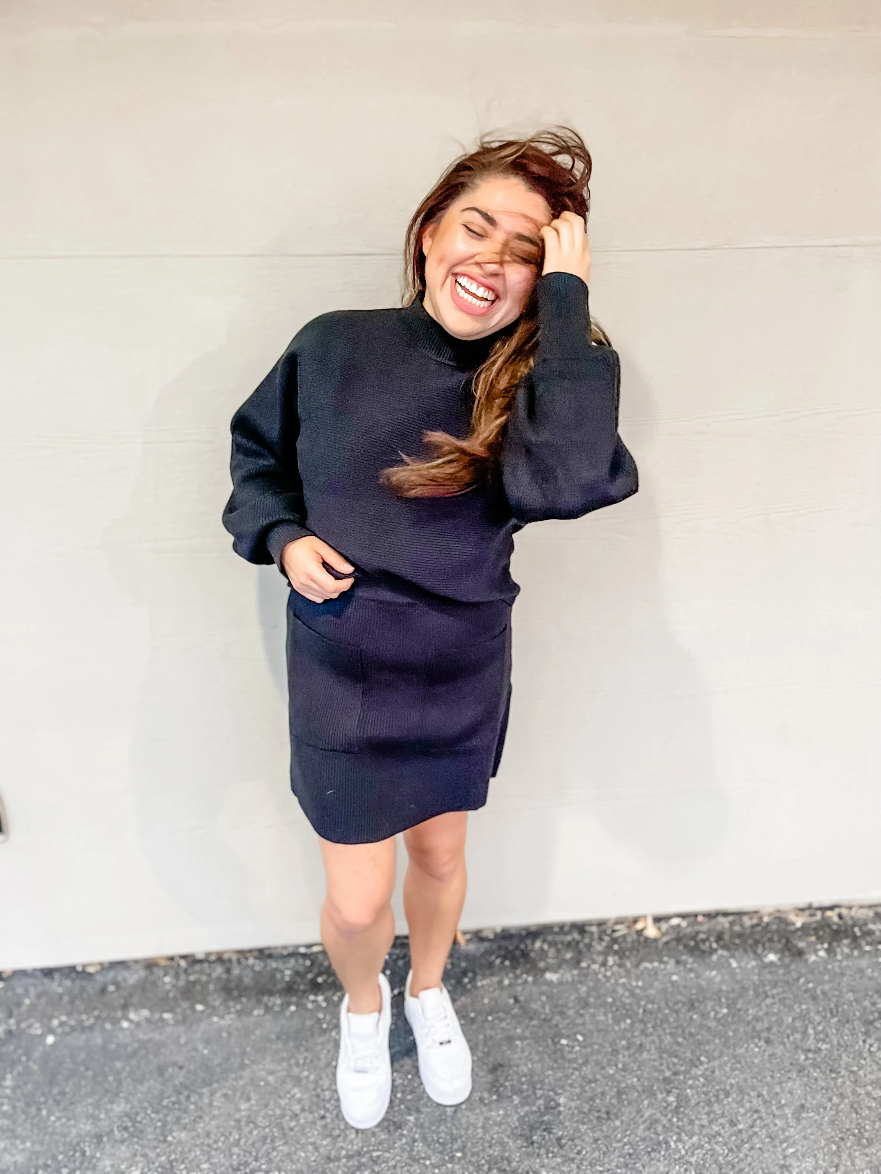 Black Ribbed Knit Mini Skirt