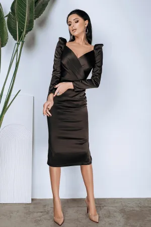 Black Silver Long Sleeve Midi Dress