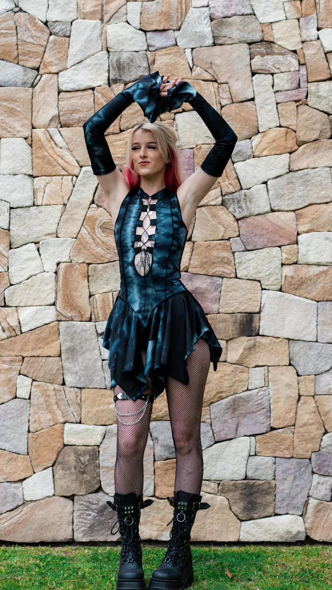 Black Tie dye Pixie Dress and Sleeves Set