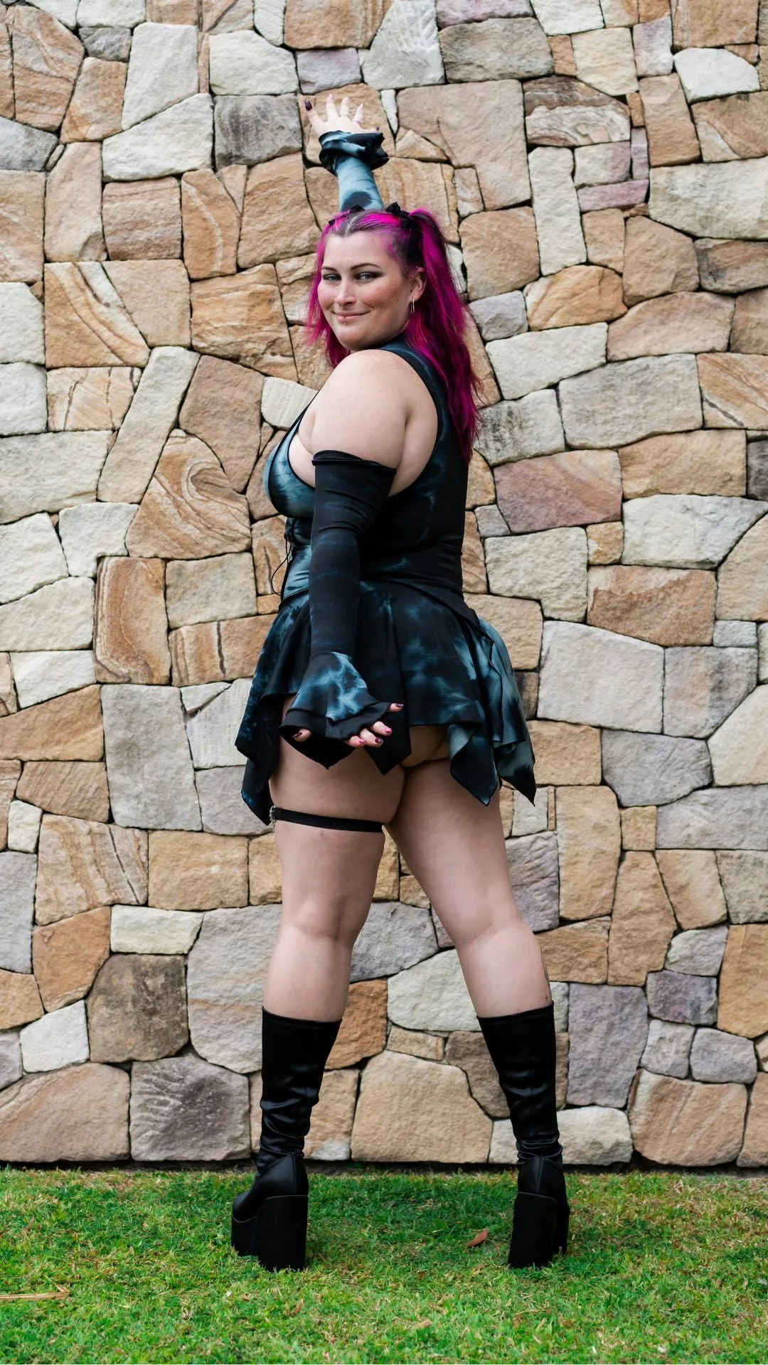 Black Tie dye Pixie Dress and Sleeves Set