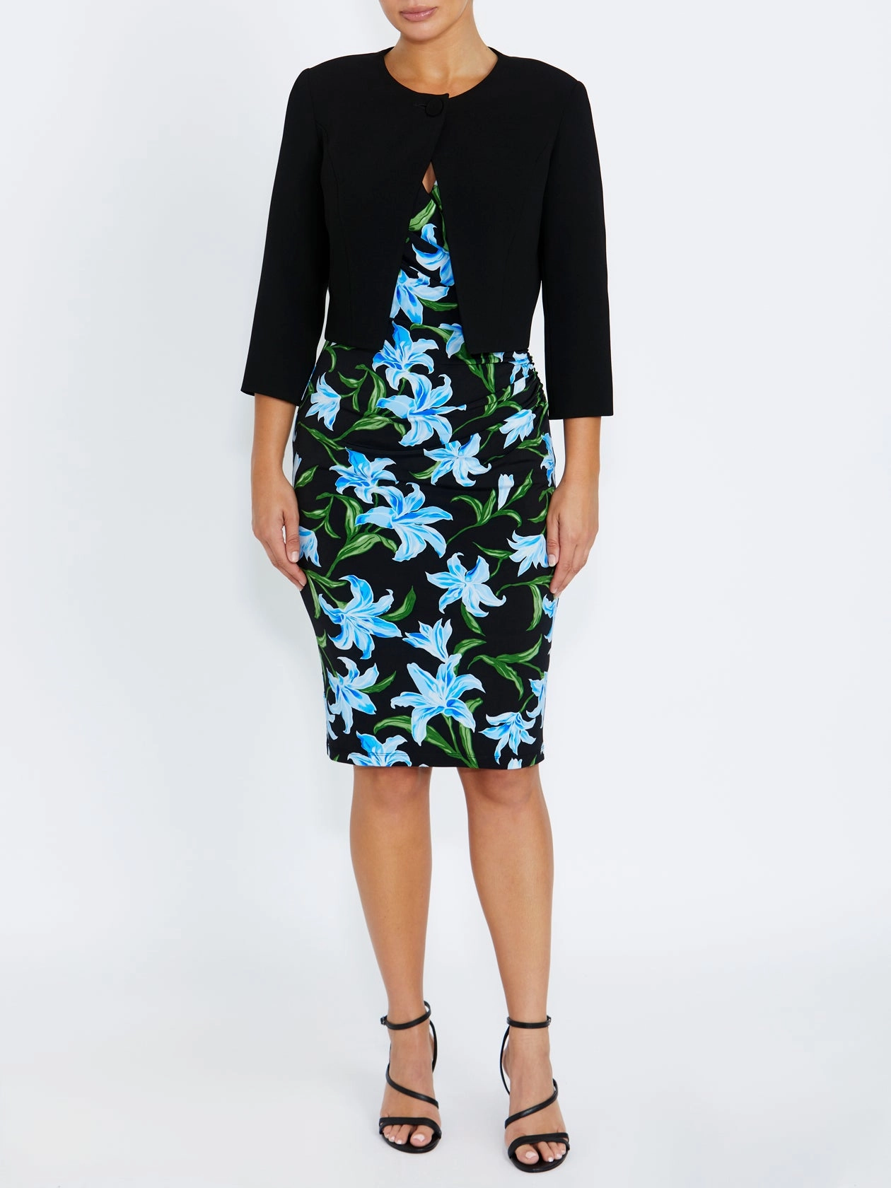 Black Crepe Single Button Jacket Flight Cozy Interior