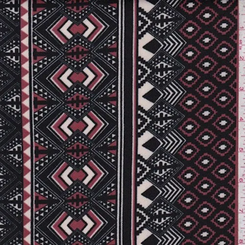 Black/Brick Tribal Stripe Scuba Knit Fabric