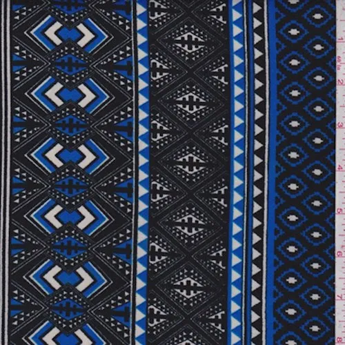 Black/Cobalt Tribal Stripe Scuba Knit Fabric