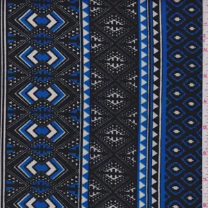 Black/Cobalt Tribal Stripe Scuba Knit Fabric
