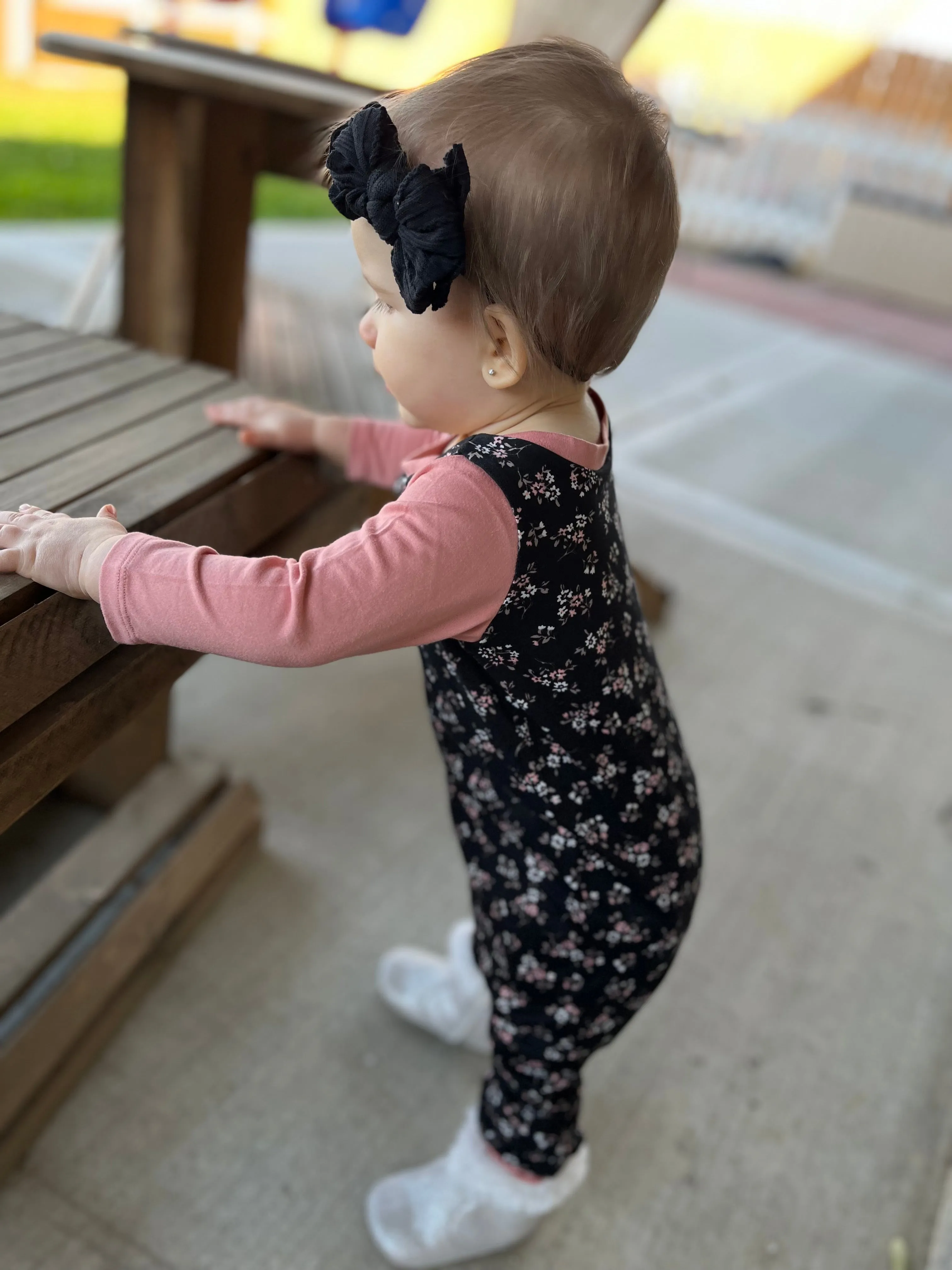Black/Mauve Floral Zip Baby Romper