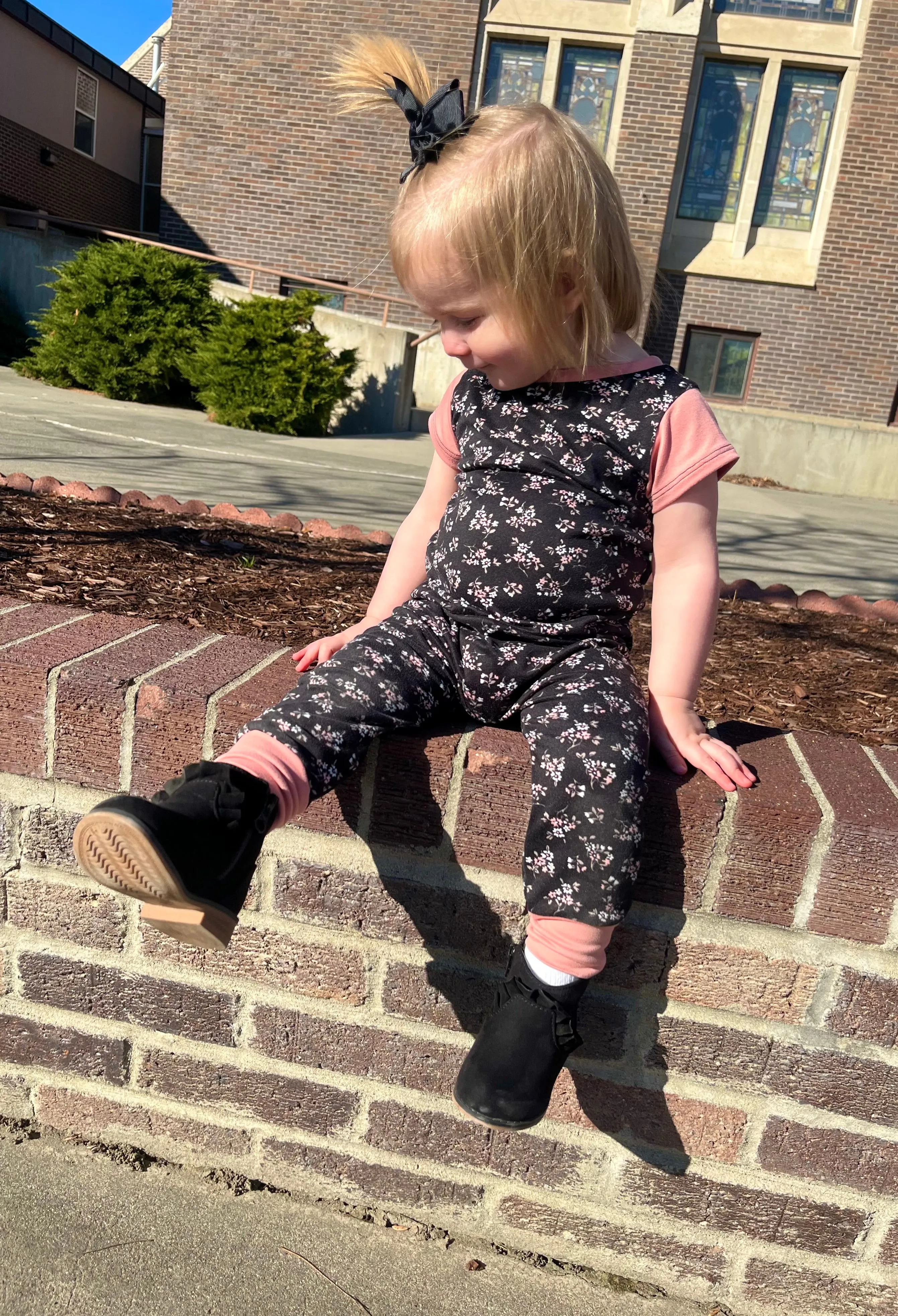 Black/Mauve Floral Zip Baby Romper