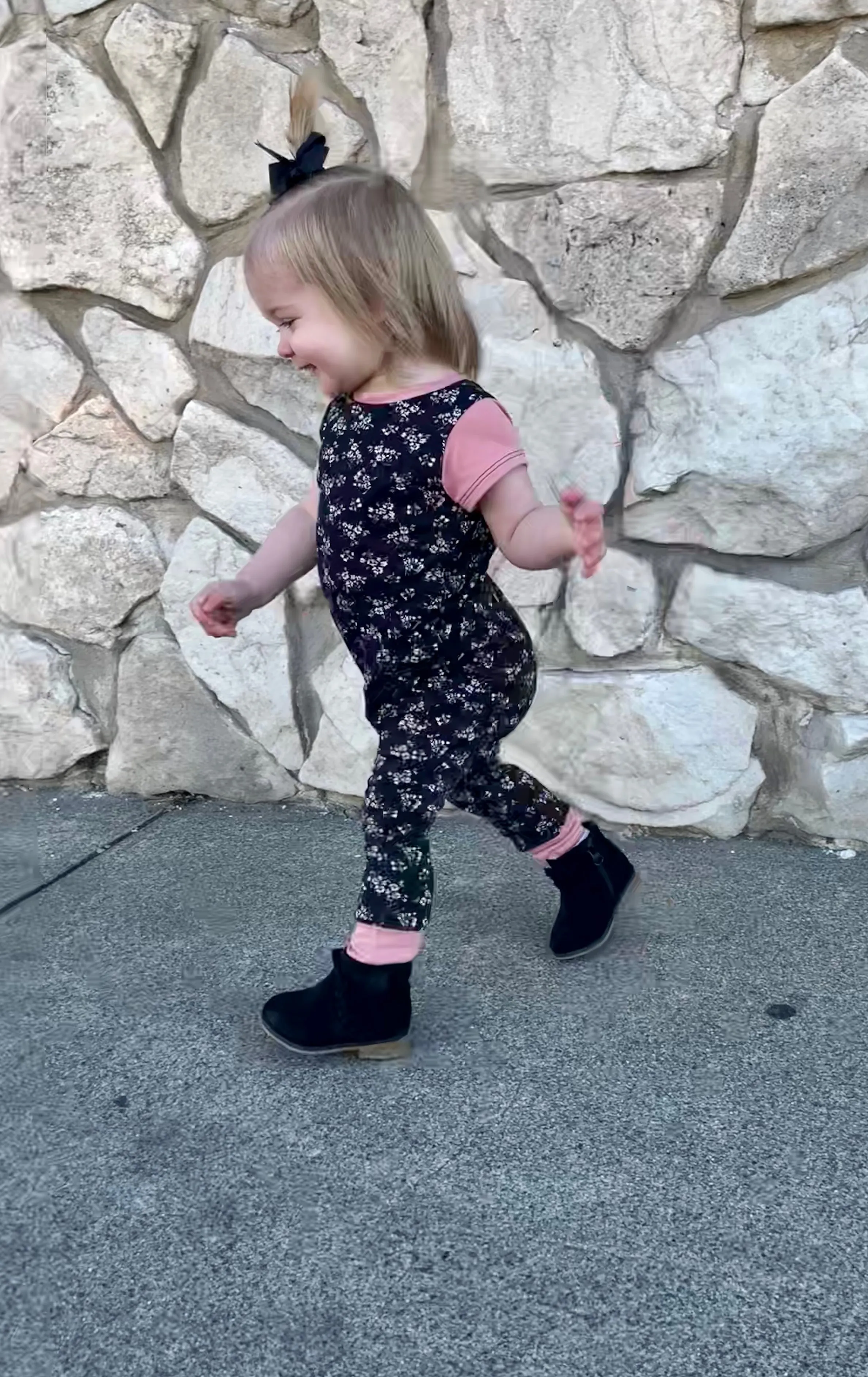 Black/Mauve Floral Zip Baby Romper