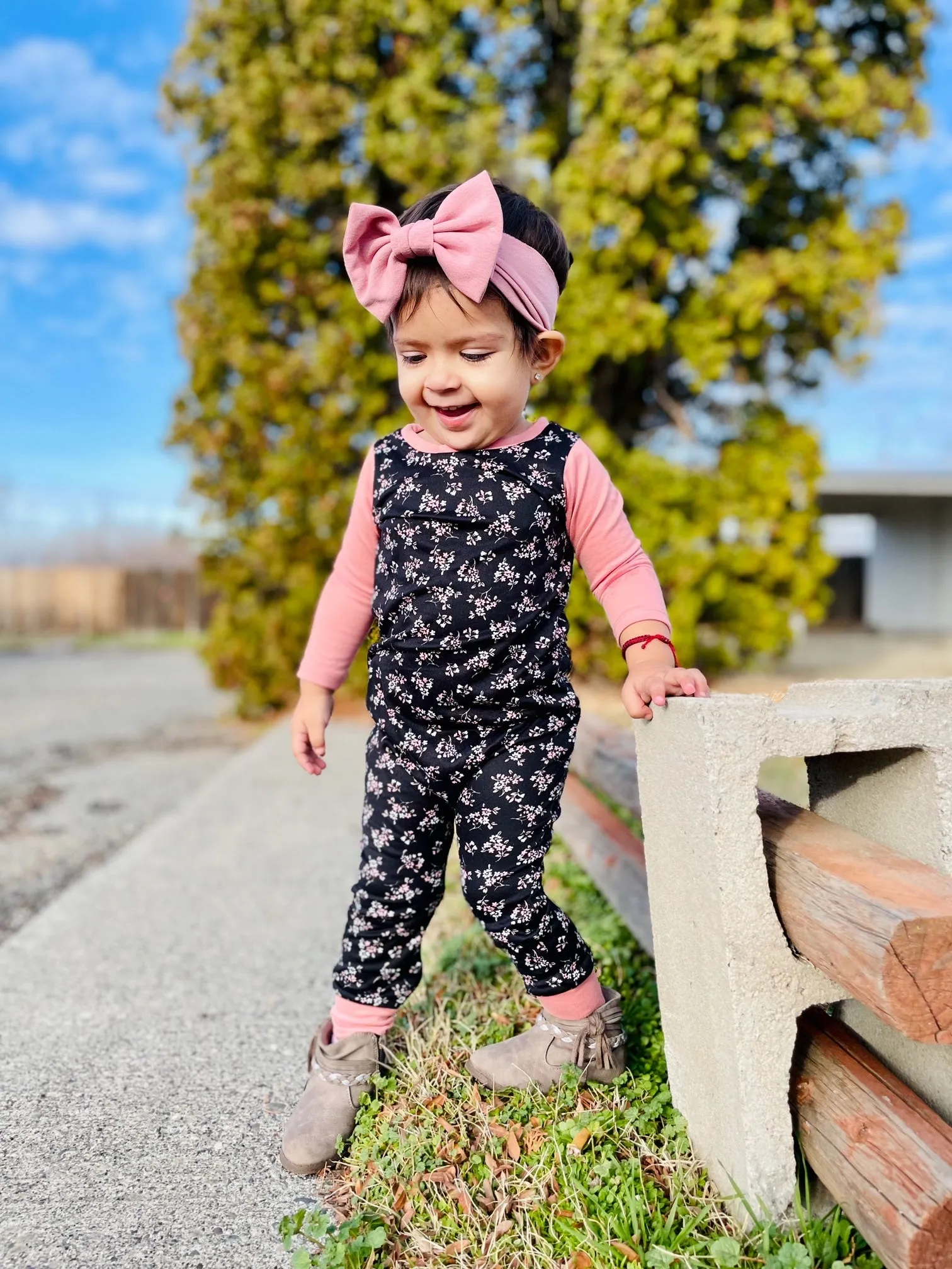 Black/Mauve Floral Zip Baby Romper
