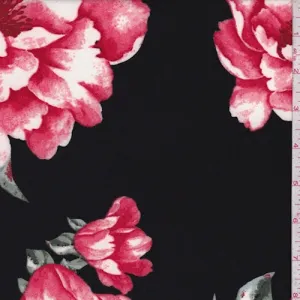 Black/Pale Red Peony Scuba Knit Fabric
