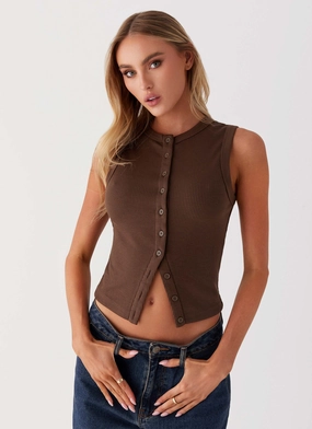 Blair Buttoned Knit Top - Chocolate Chafe Free Lining Fashionable Look ReinforcedHems Blair Buttoned Knit Top - Chocolate