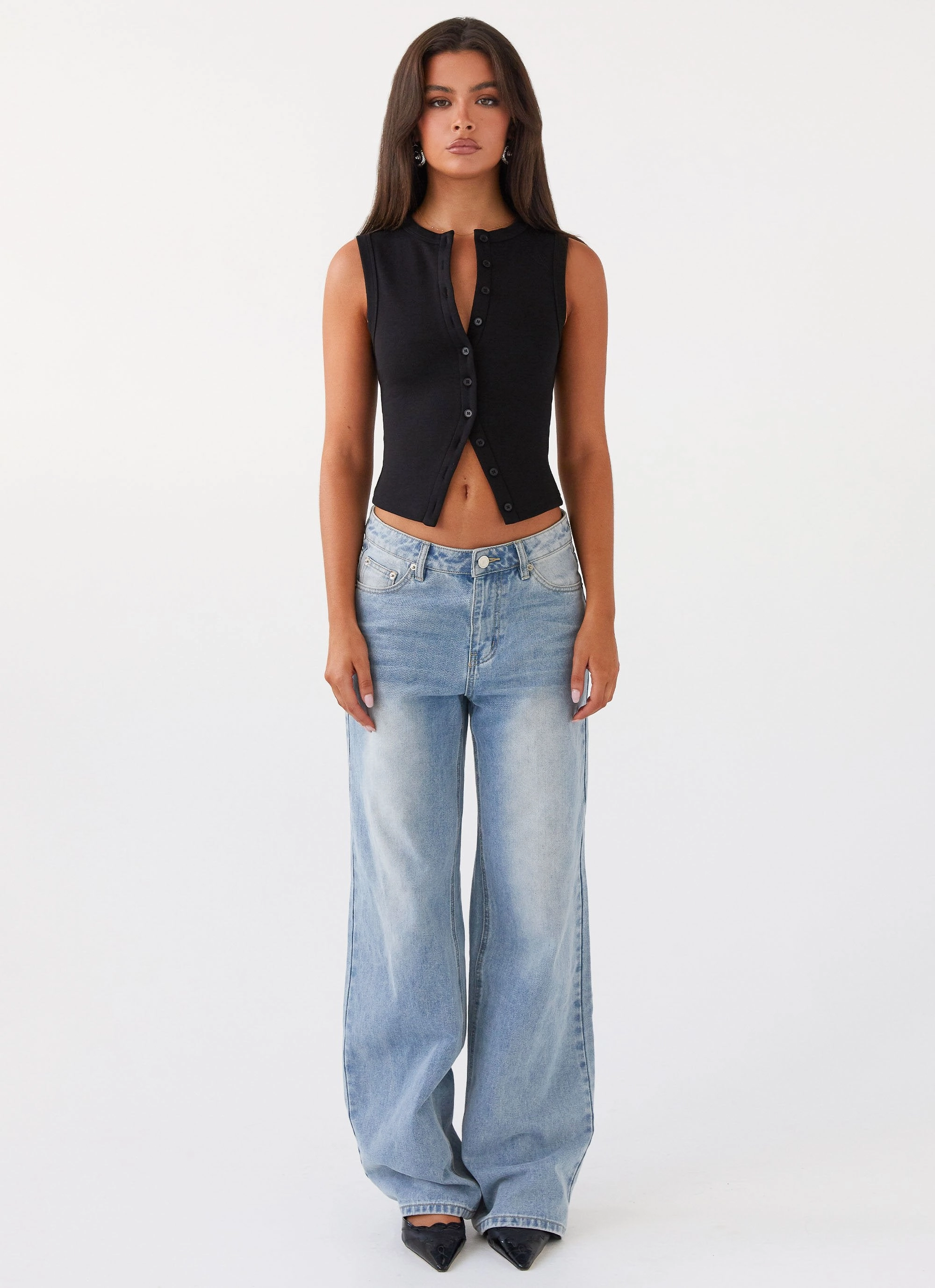 Blair Buttoned Tank Top - Black Fun Design VentilatedBackPanel