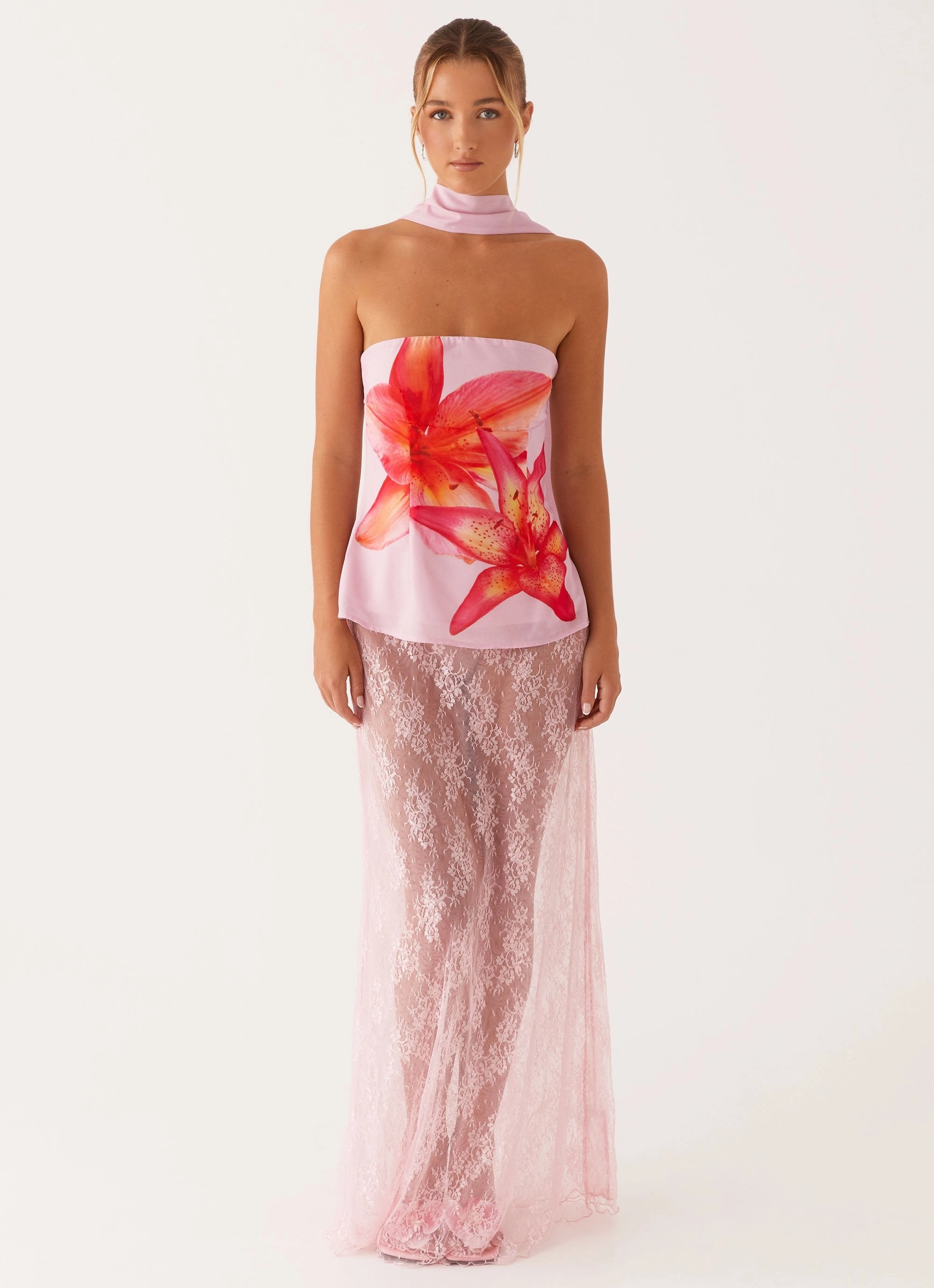 Snag Proof Weave Blaise Scarf Top - Pink Floral