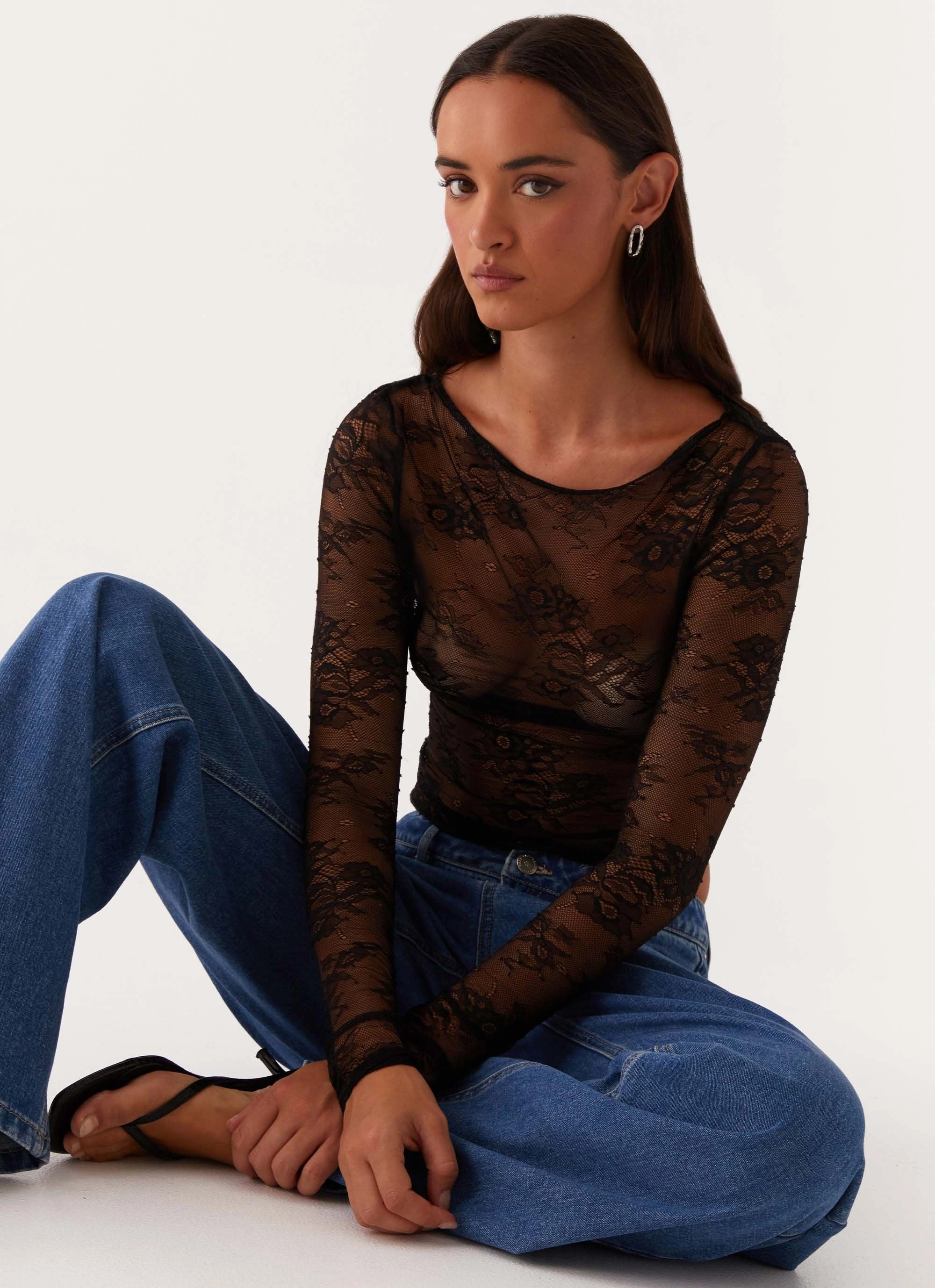 WrinkleResistant QuickDry Blanca Lace Top - Black