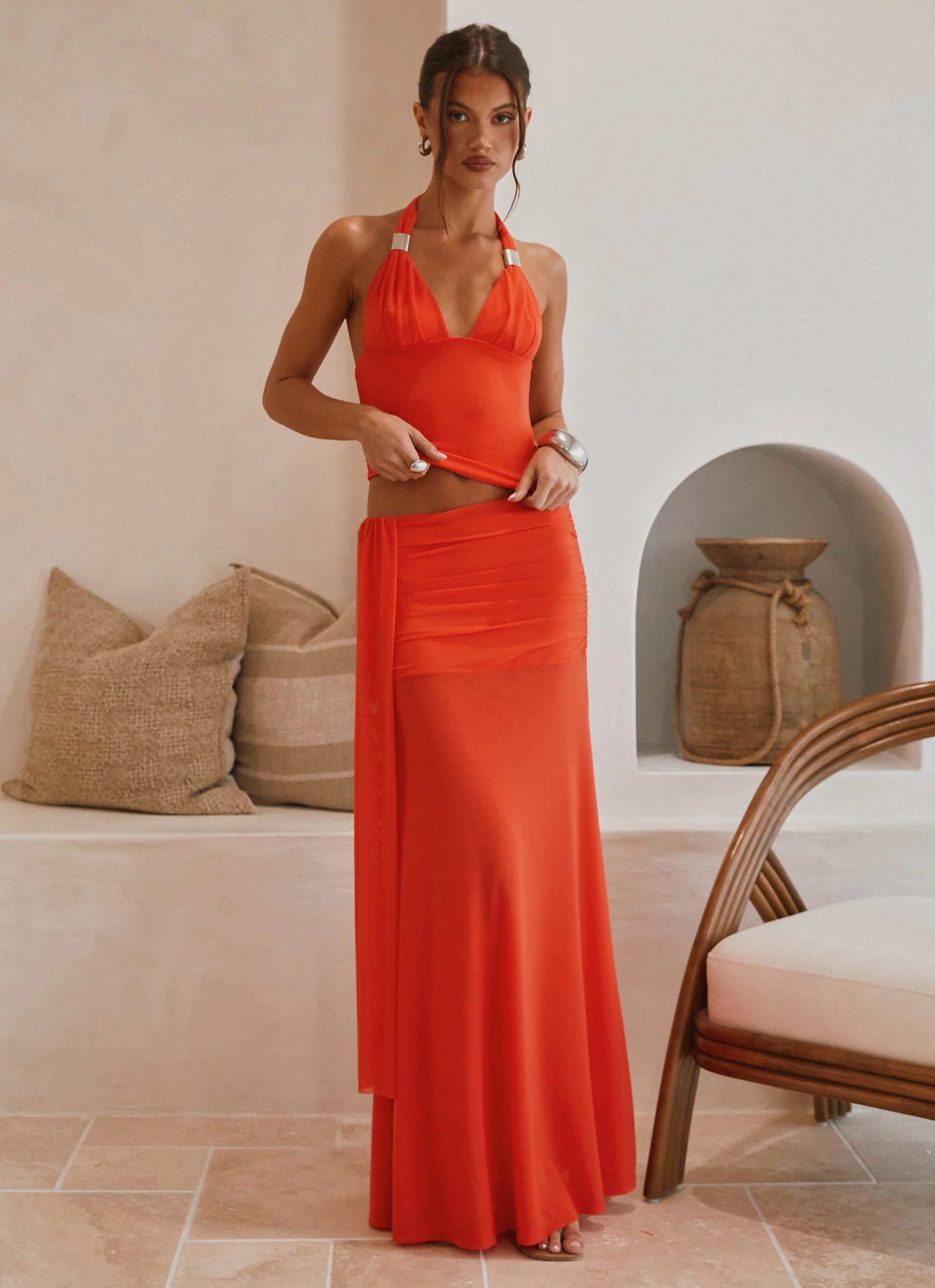 Blaze Halter Top - Fire Red ContrastTipping PreShrunk Fabric