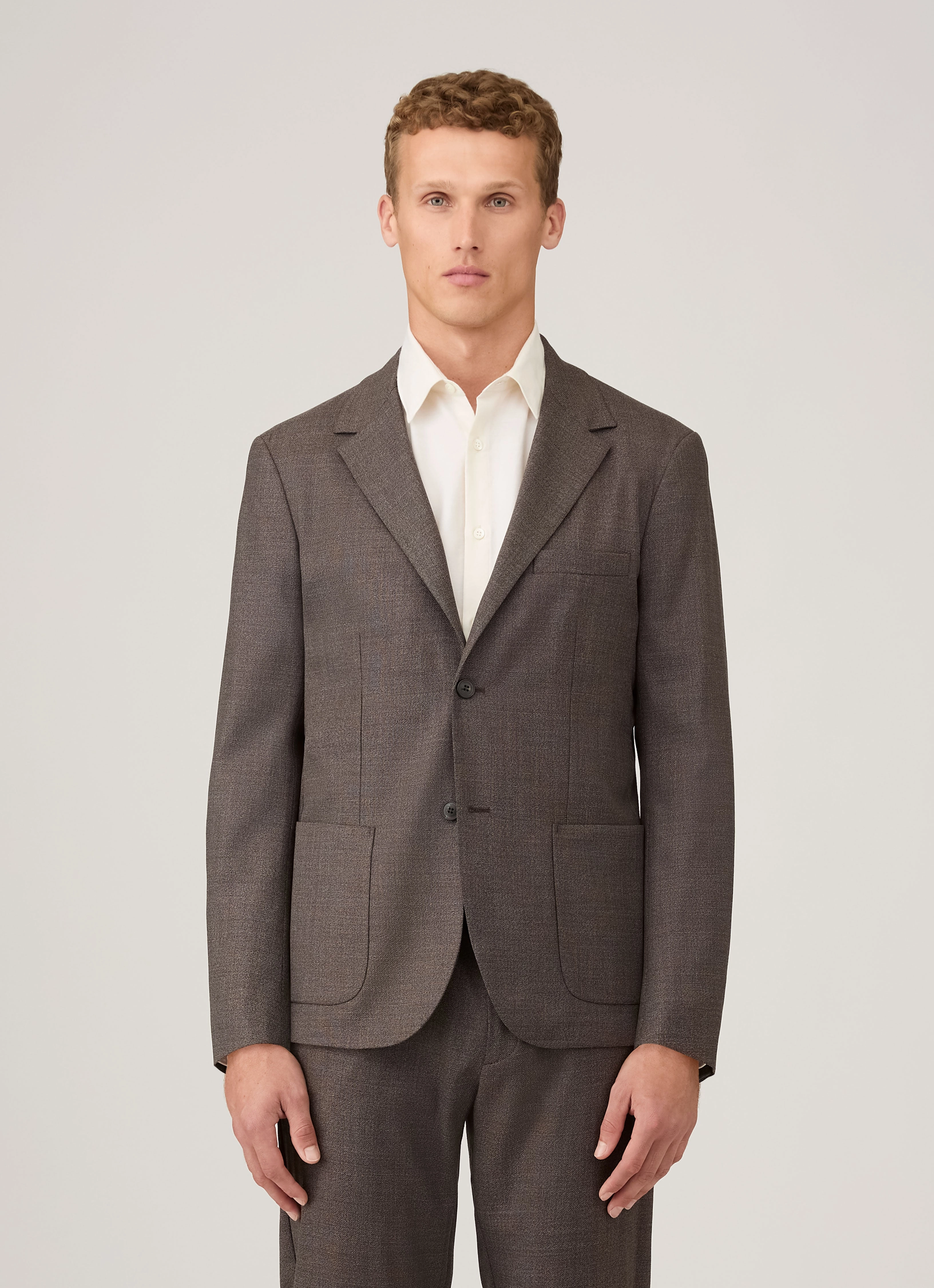 Men's Lightweight Travel Wool Blazer in Light Coffee Melange Sport Inspired Necklace