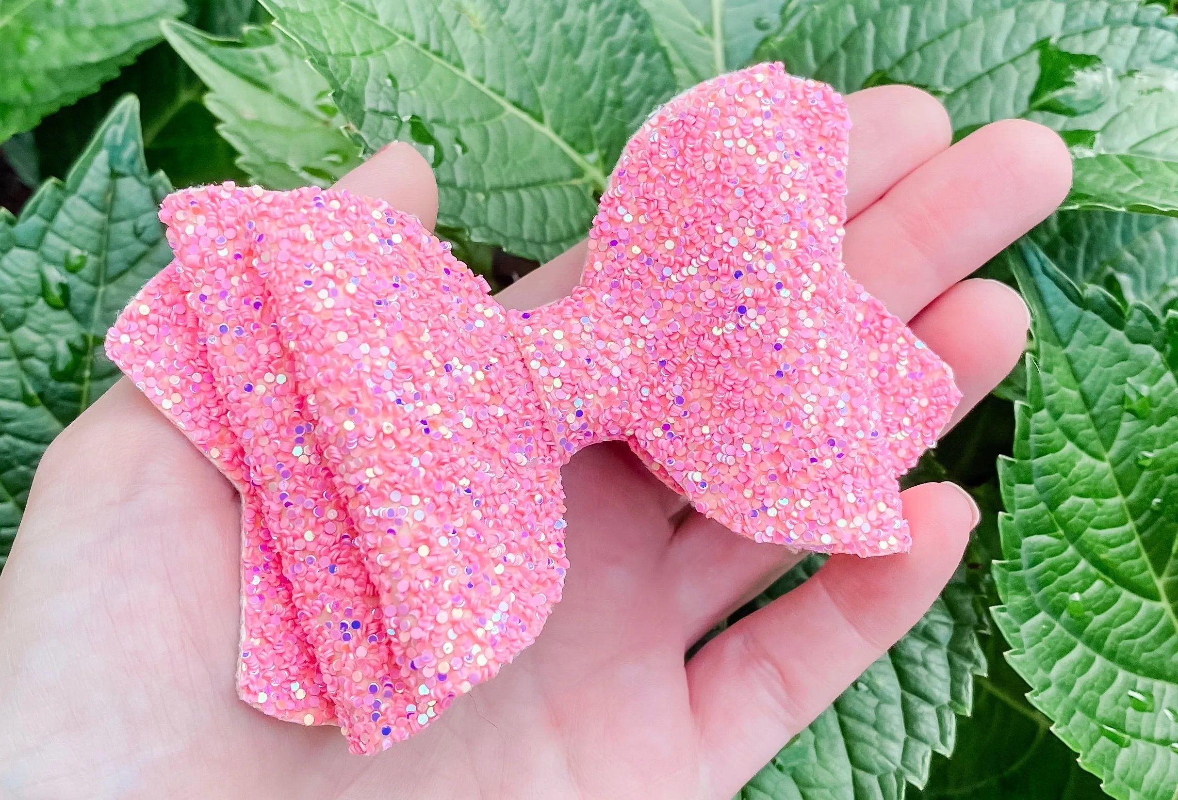 Bling Light Pink Glitter Bow Headband | Hair Clip