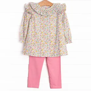 Blooming Bushes Smocked Legging Set, Green