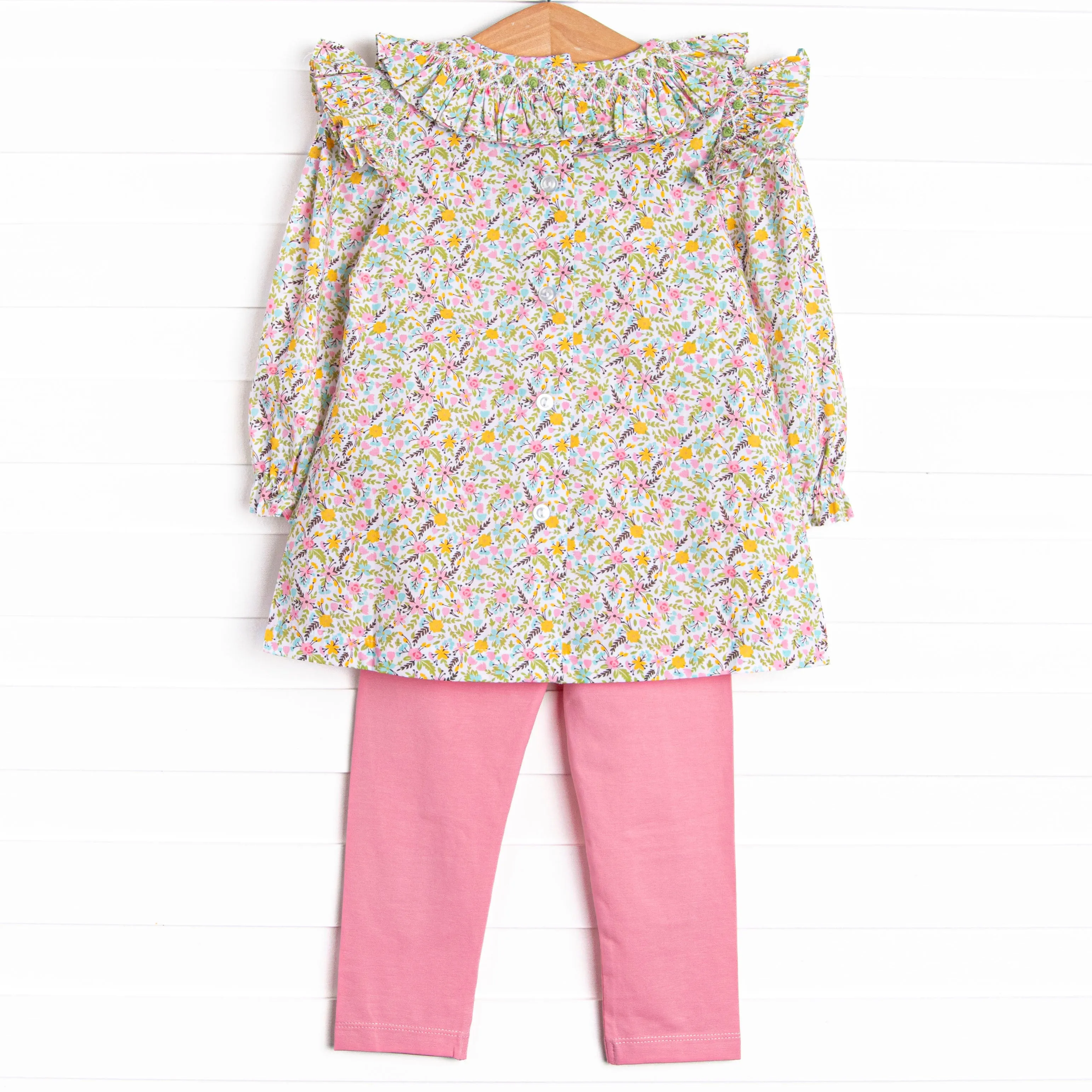 Blooming Bushes Smocked Legging Set, Green