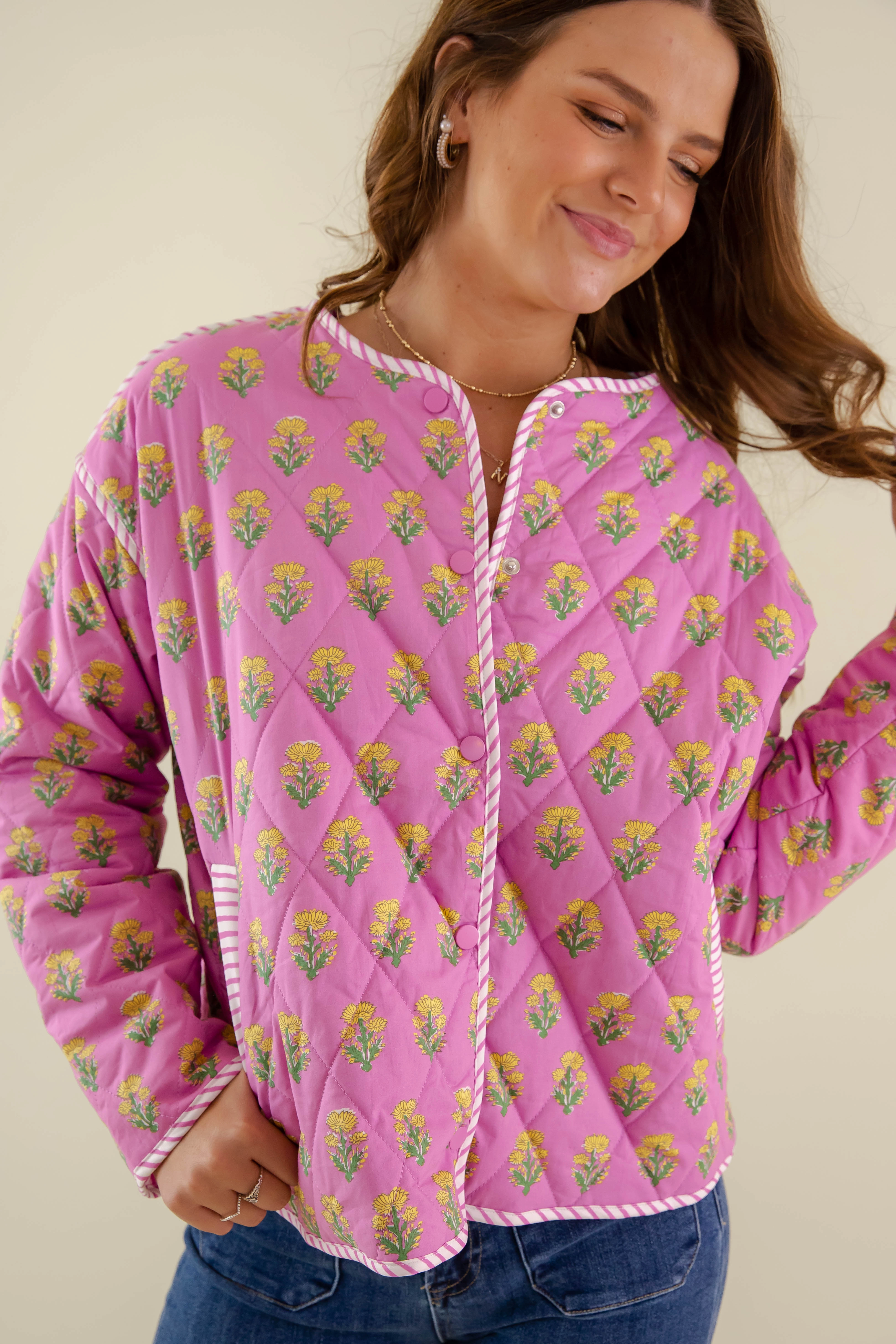 StaticResistantFabric Water Repellent Finish Blooming Where Planted Quilted Jacket