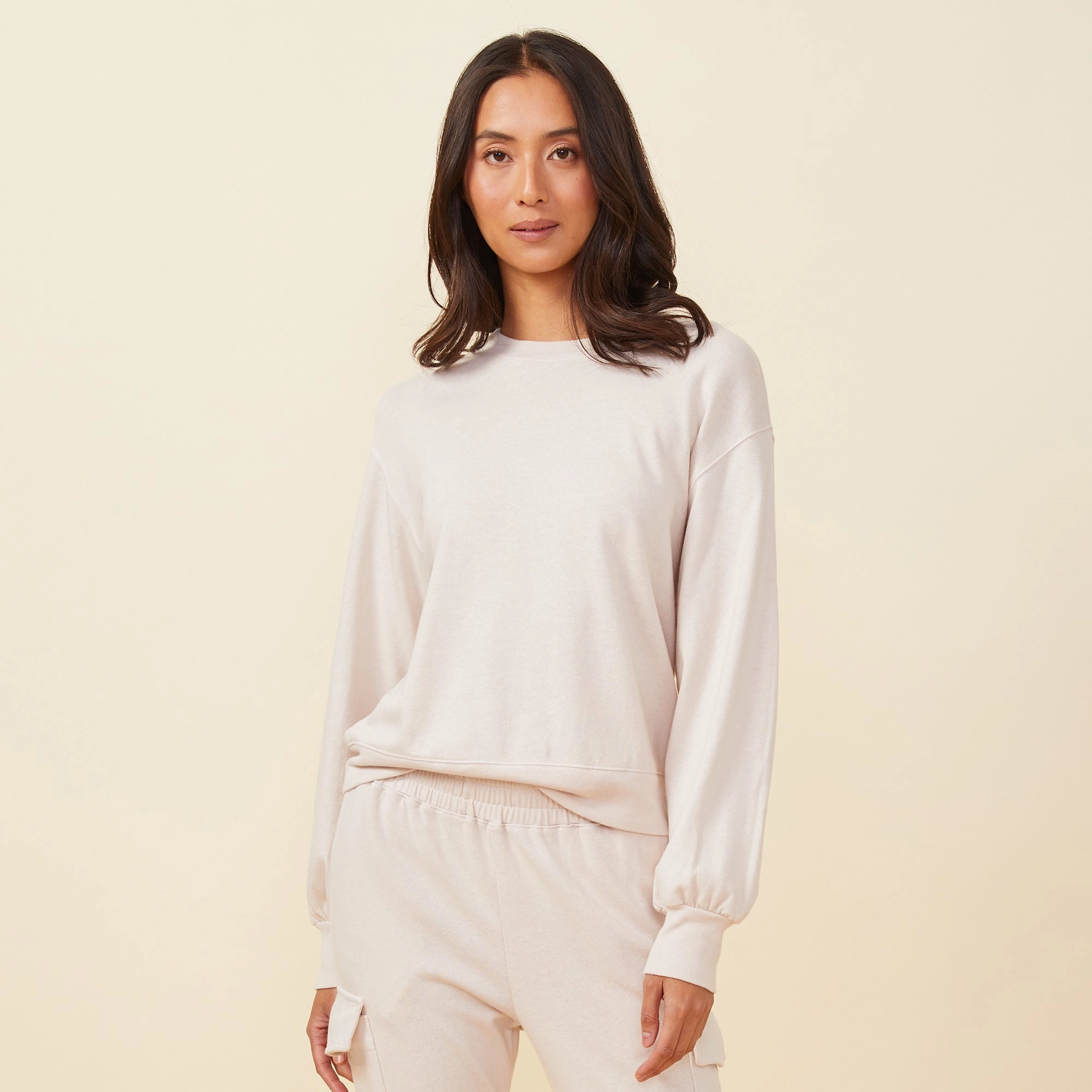 Blouson Sleeve Crew Neck Sweatshirt SustainableBlend Quick Release Fastener