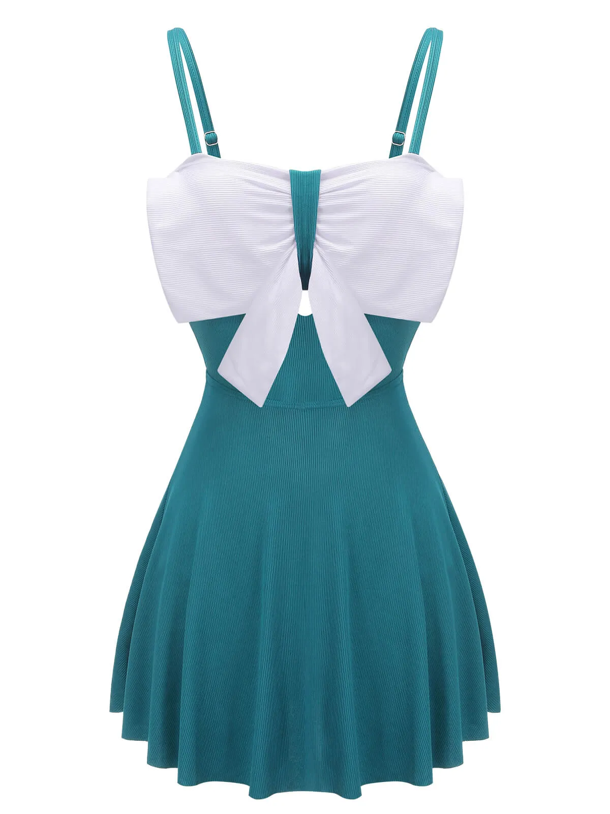 Blue 1930s Bow Strap One-piece Swimsuit