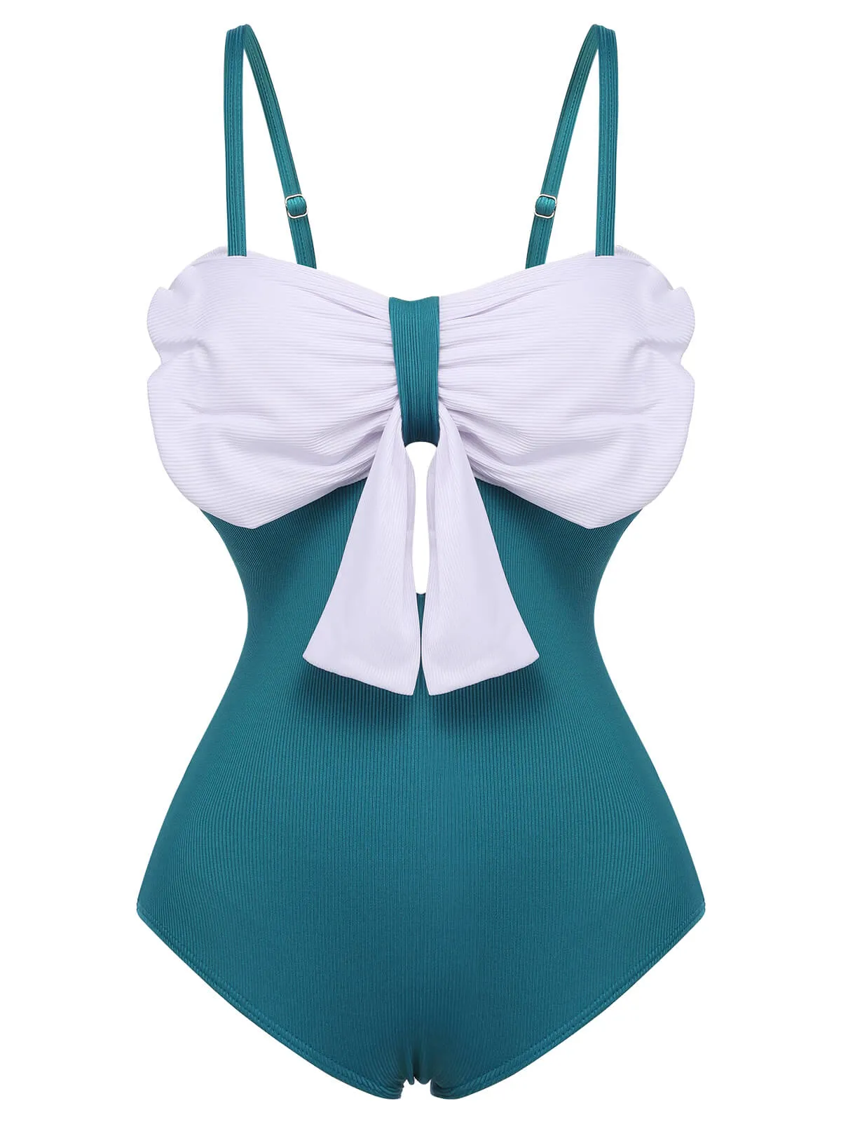 Blue 1930s Bow Strap One-piece Swimsuit