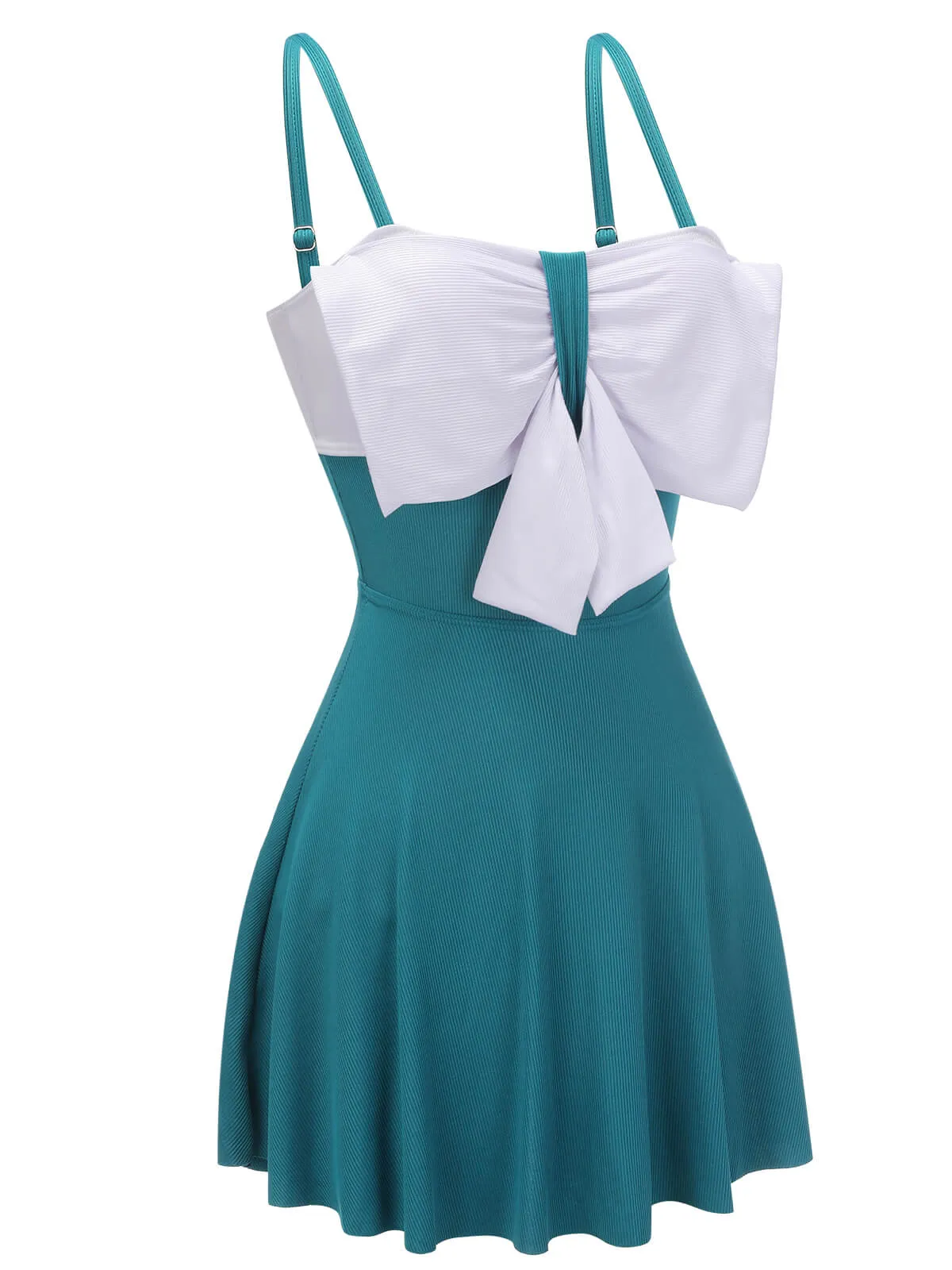 Blue 1930s Bow Strap One-piece Swimsuit