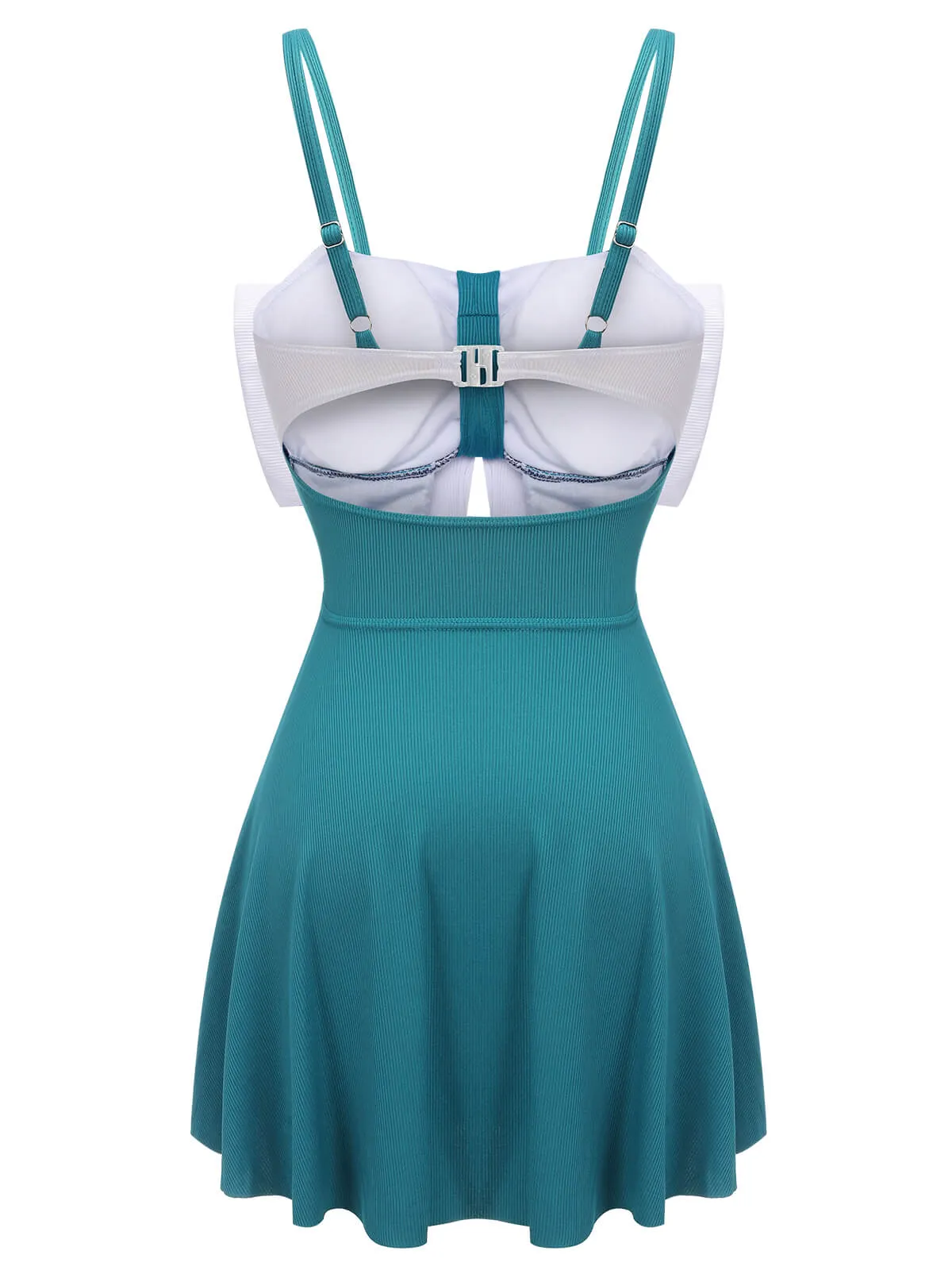 Blue 1930s Bow Strap One-piece Swimsuit