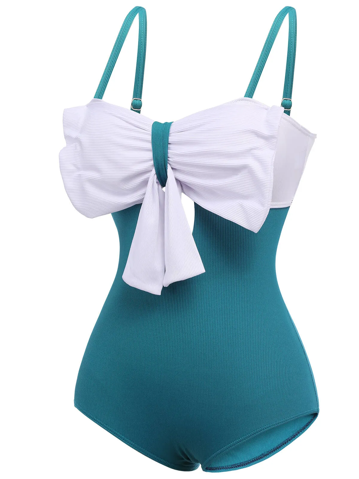 Blue 1930s Bow Strap One-piece Swimsuit
