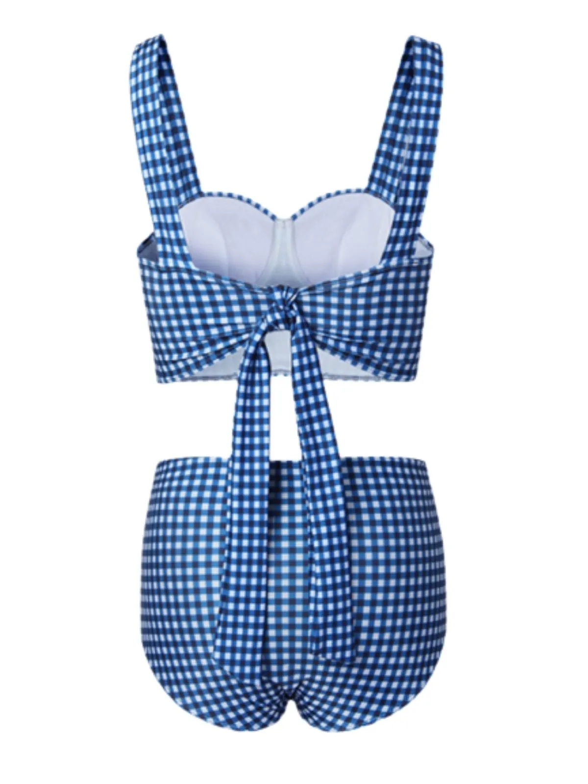 Blue 1950s Retro Plaid Strap Bikini Set