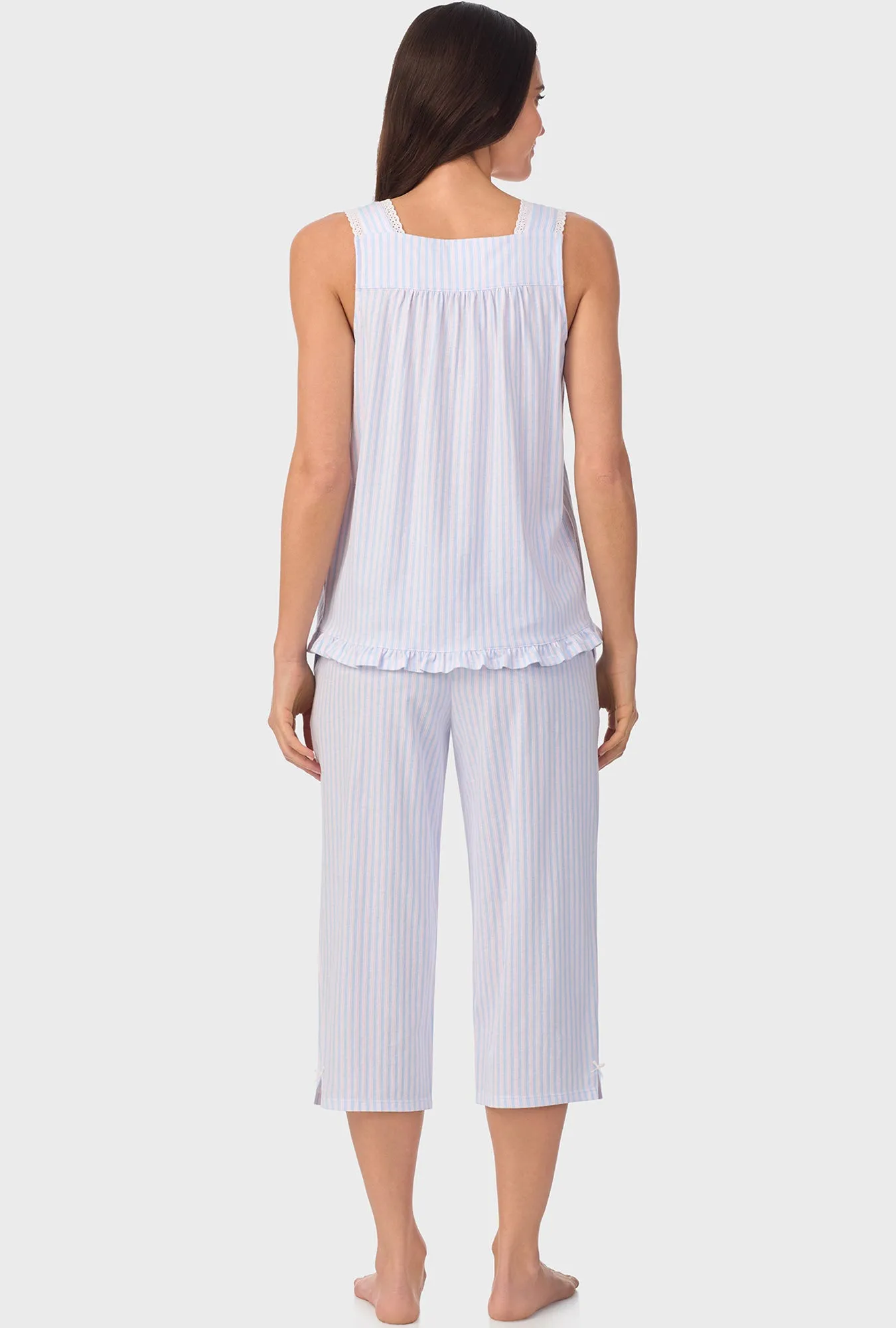 Blue and Cherry Stripes Sleeveless Capri Pant PJ Set