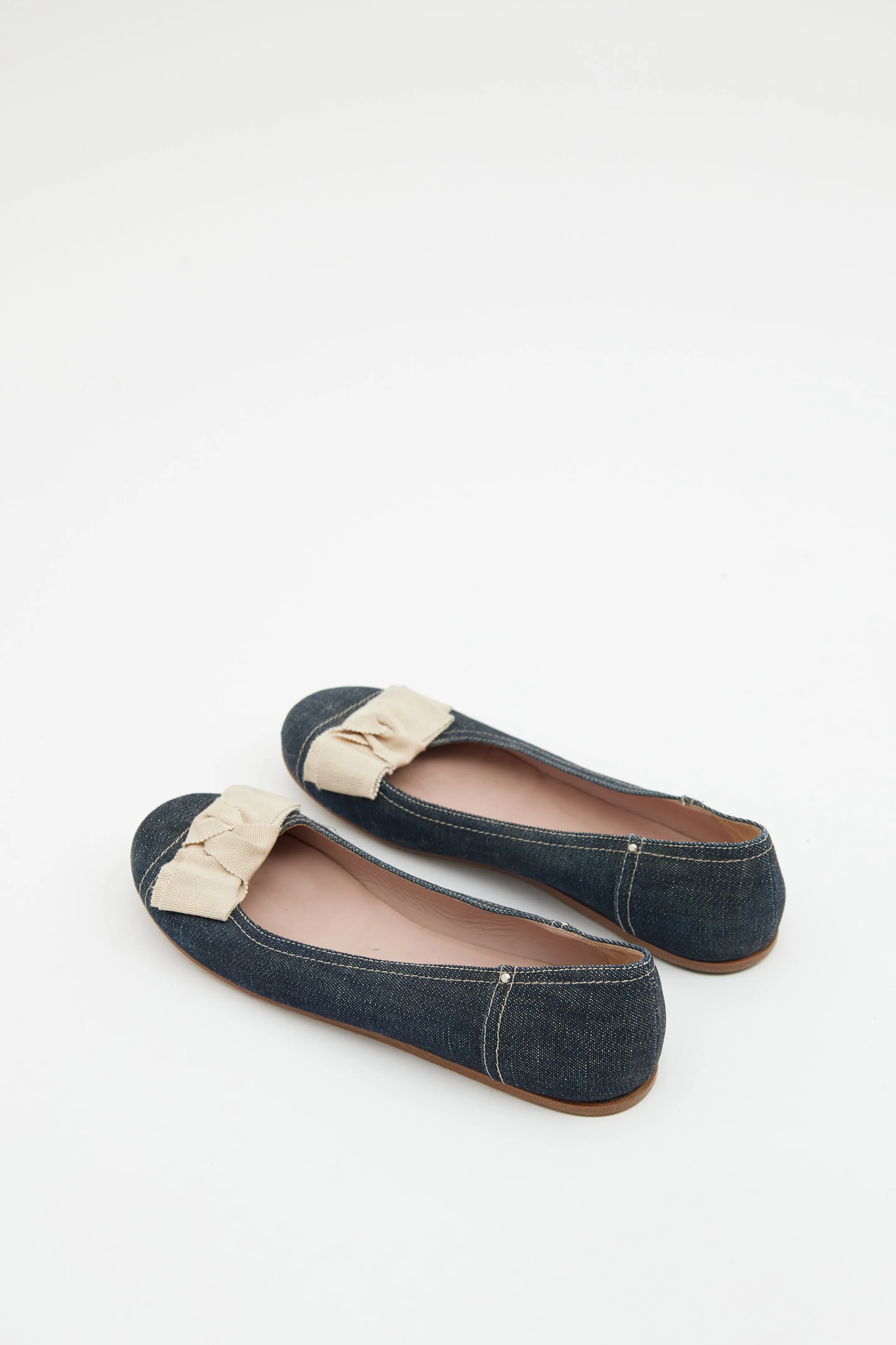 Blue Denim Cream Bow Ballet Flat