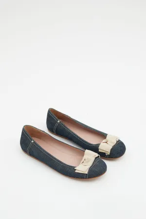 Blue Denim Cream Bow Ballet Flat