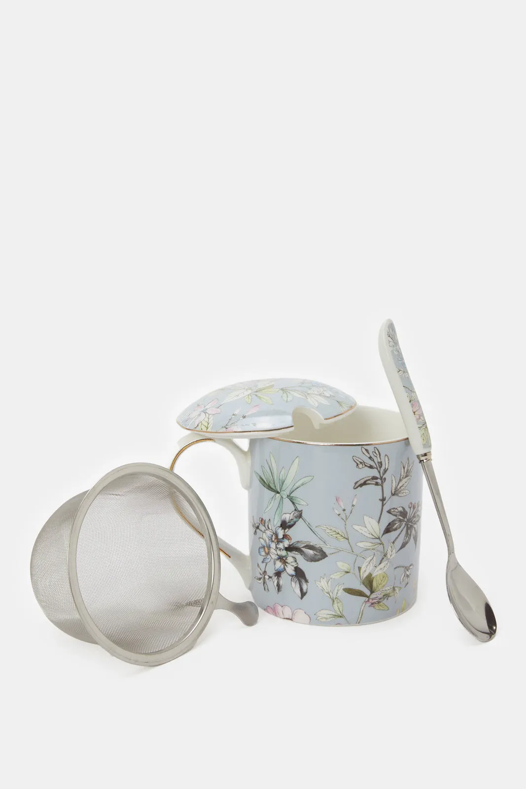 Blue Floral Print Mug Set (4 Piece)