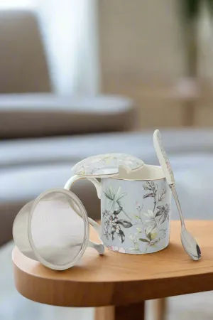 Blue Floral Print Mug Set (4 Piece)