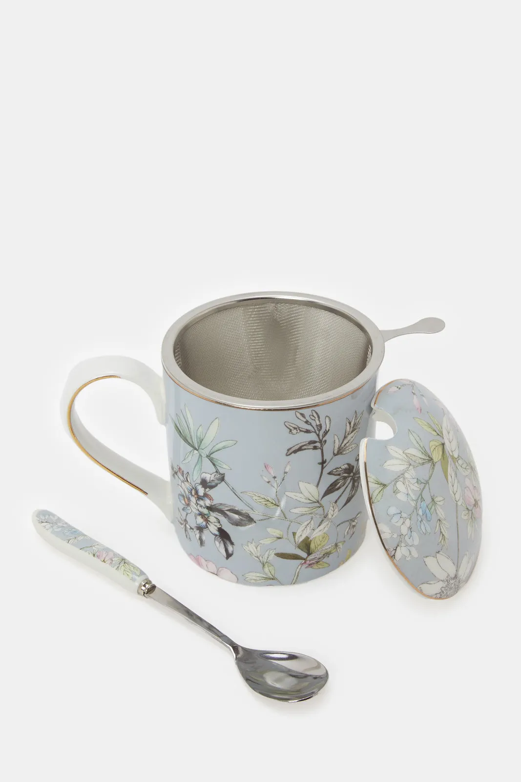 Blue Floral Print Mug Set (4 Piece)