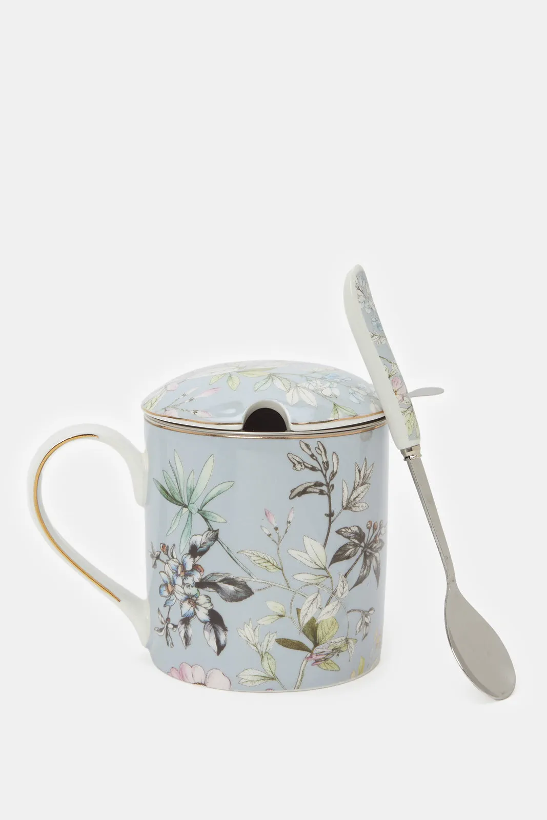 Blue Floral Print Mug Set (4 Piece)