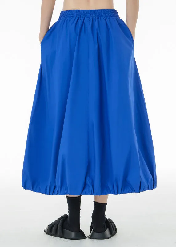 Blue Patchwork Cotton A Line Skirts Zip Up Pockets Summer TS1079