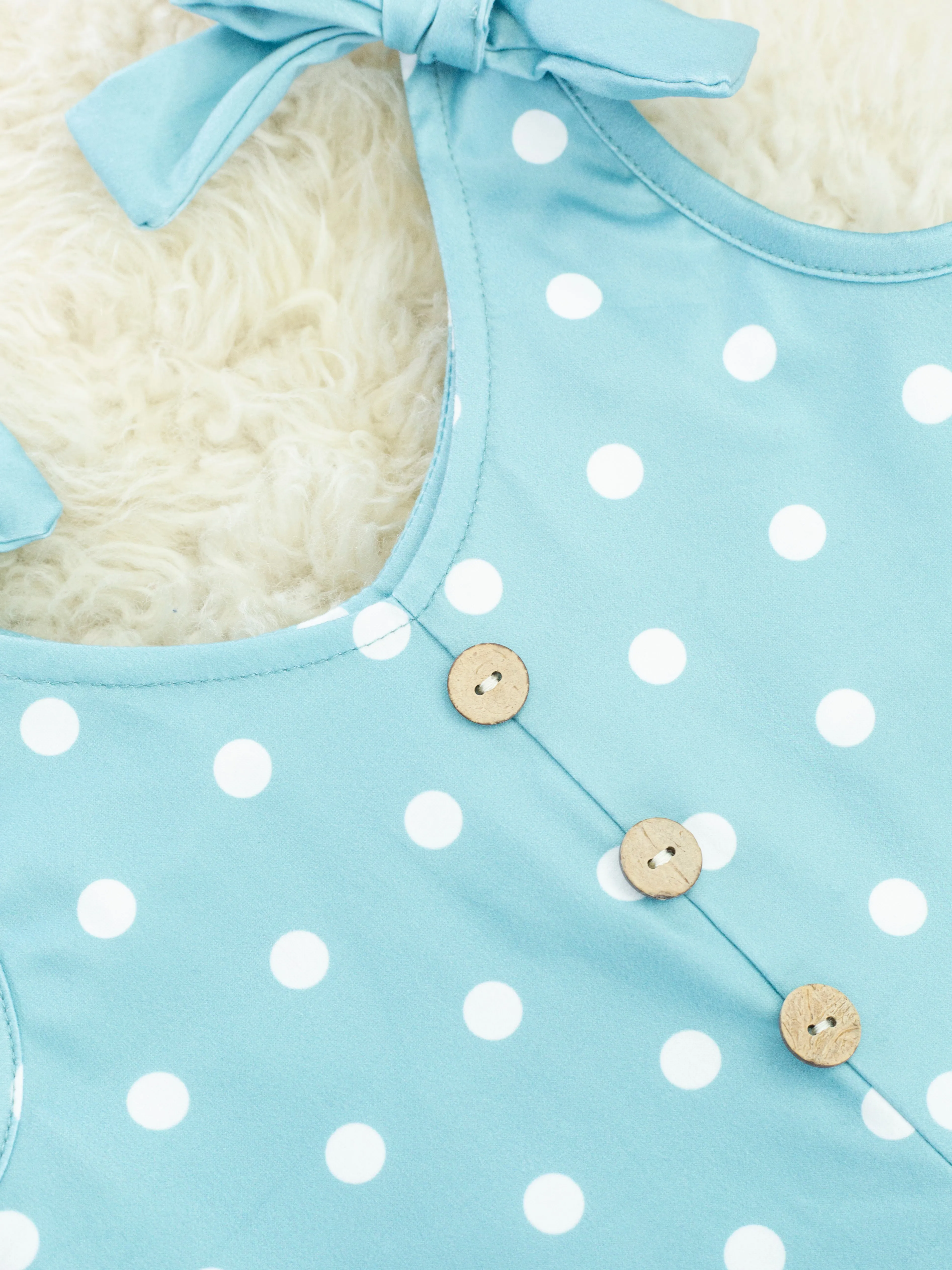 Blue Polka Dot Bow Ruffle Jumpsuit