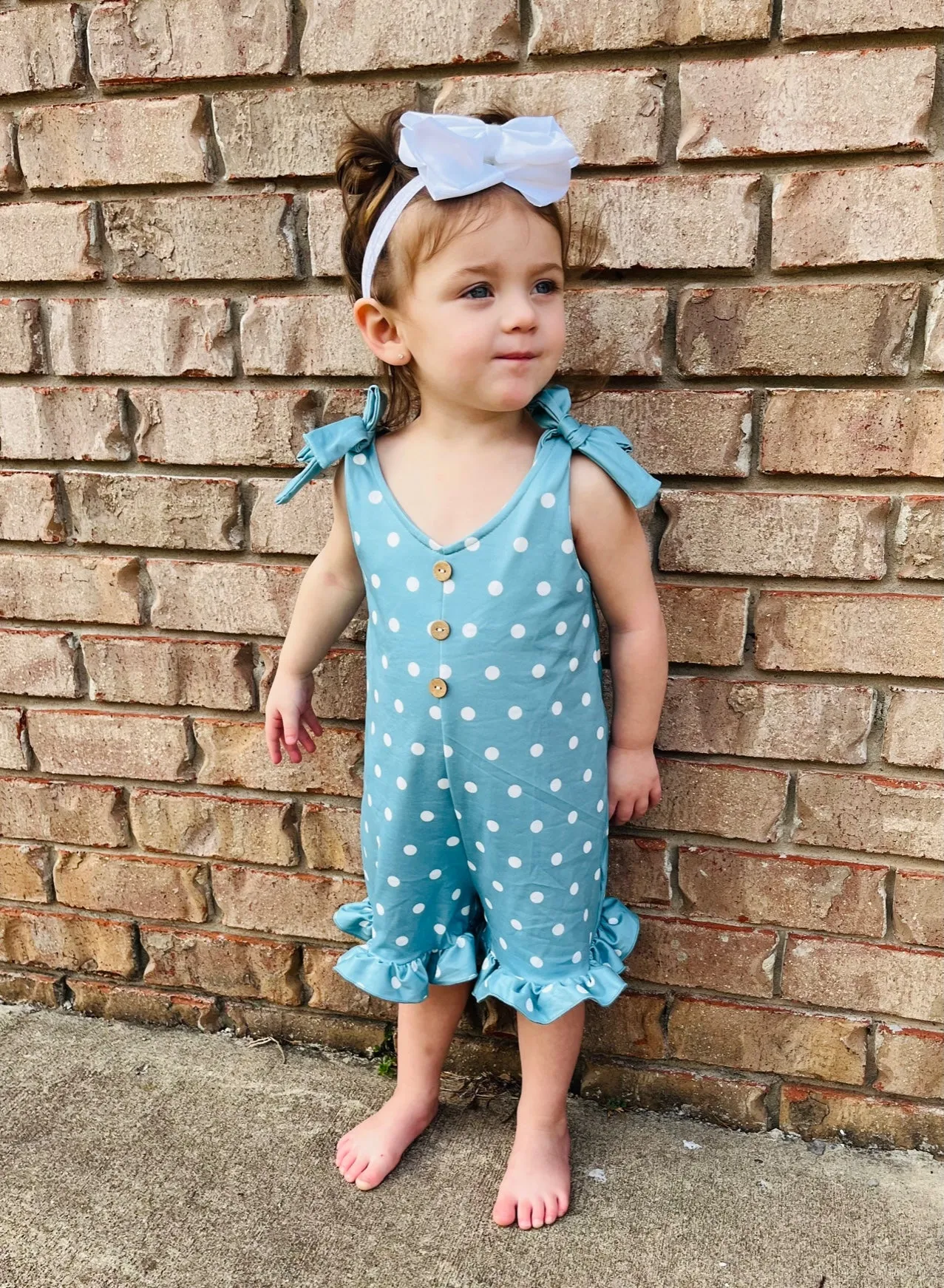 Blue Polka Dot Bow Ruffle Jumpsuit