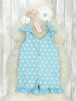 Blue Polka Dot Bow Ruffle Jumpsuit