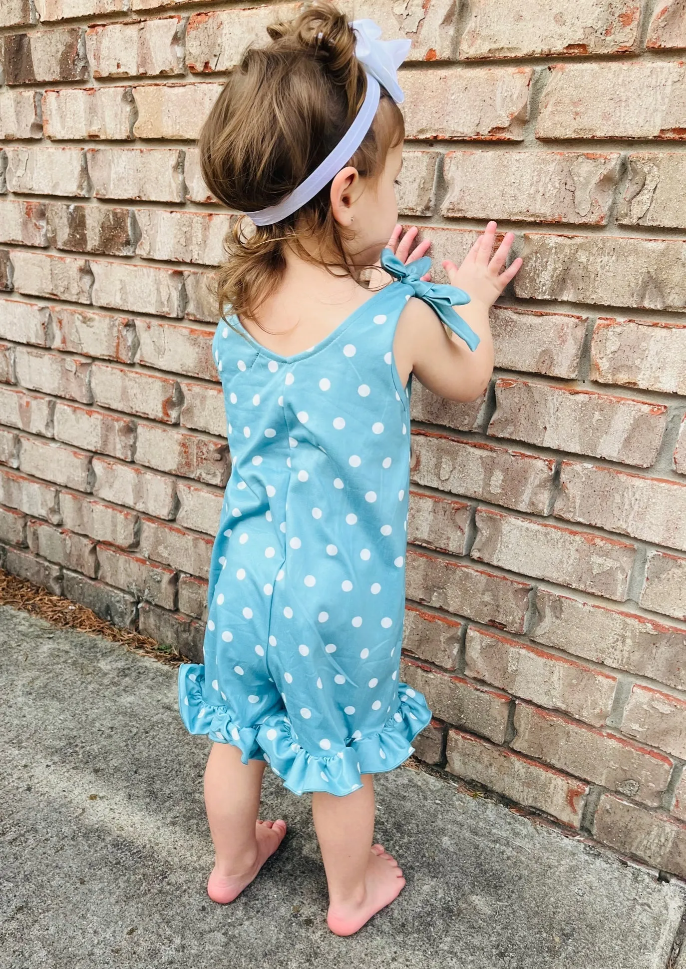 Blue Polka Dot Bow Ruffle Jumpsuit