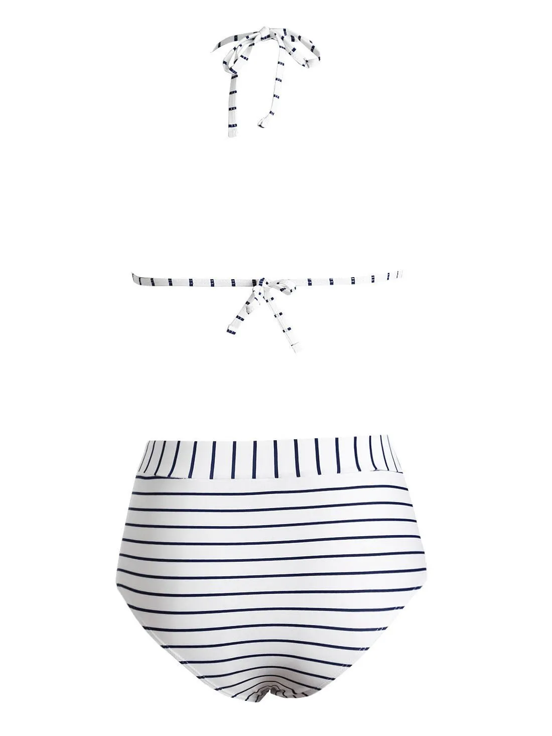 Blue Pom Pom Mesh Insert High Waist Swimsuit with Halter Neck