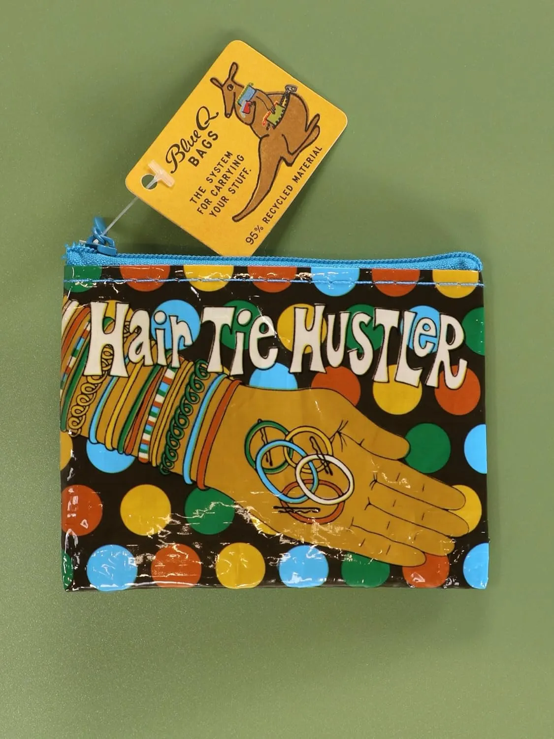 Blue Q Coin Purse, Made from 95% Recycled Plastic. Handy little zippered bag to stow coins, gift cards, ear buds, more. 3"h x 4"w.