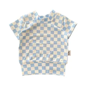 Blue Retro Checkered Summer Lounge Top